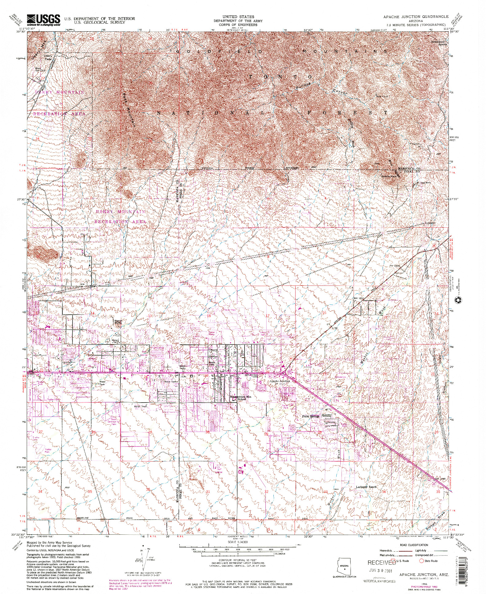 USGS 1:24000-SCALE QUADRANGLE FOR APACHE JUNCTION, AZ 1956