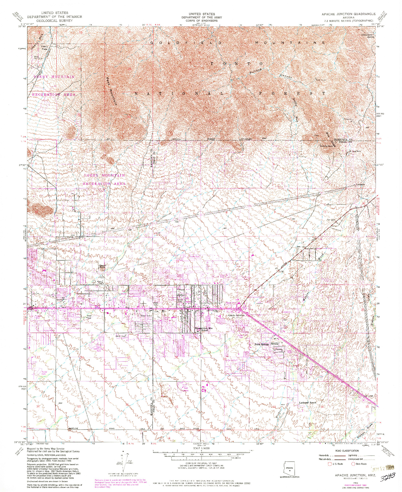 USGS 1:24000-SCALE QUADRANGLE FOR APACHE JUNCTION, AZ 1956