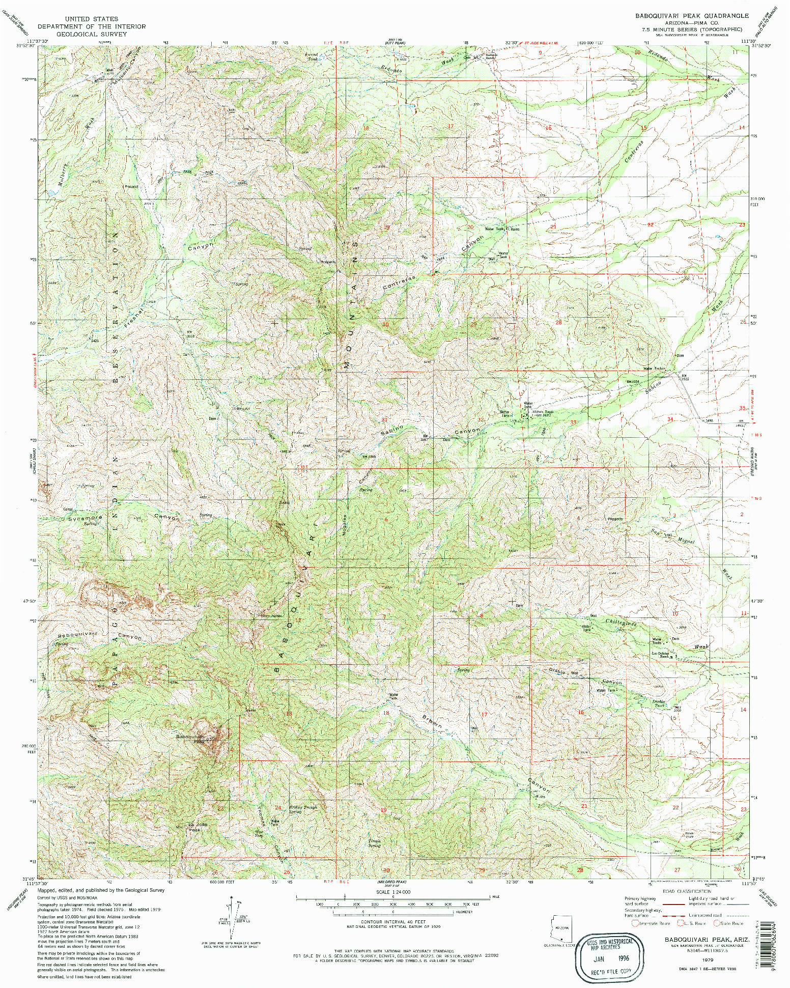 USGS 1:24000-SCALE QUADRANGLE FOR BABOQUIVARI PEAK, AZ 1979