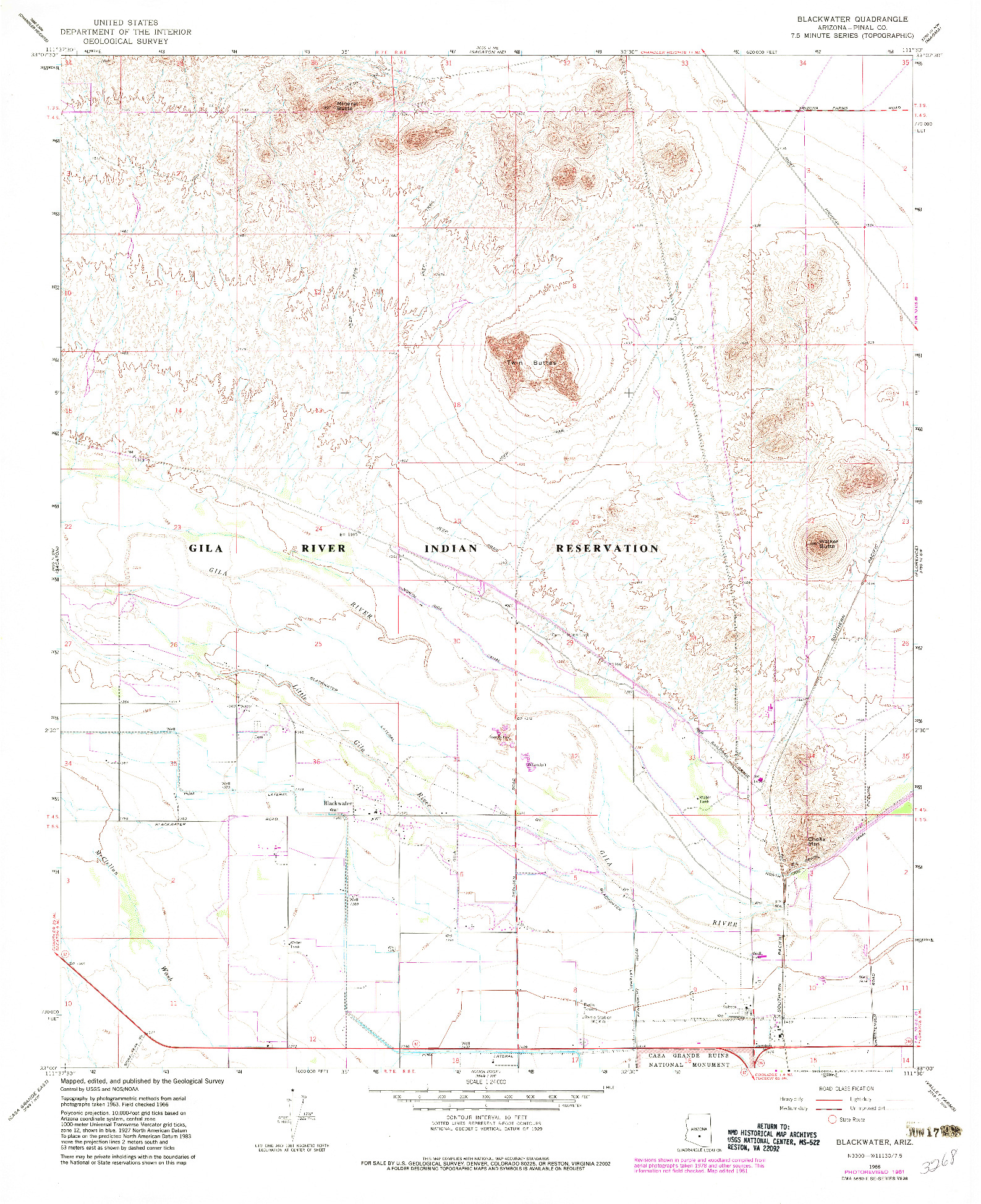 USGS 1:24000-SCALE QUADRANGLE FOR BLACKWATER, AZ 1966