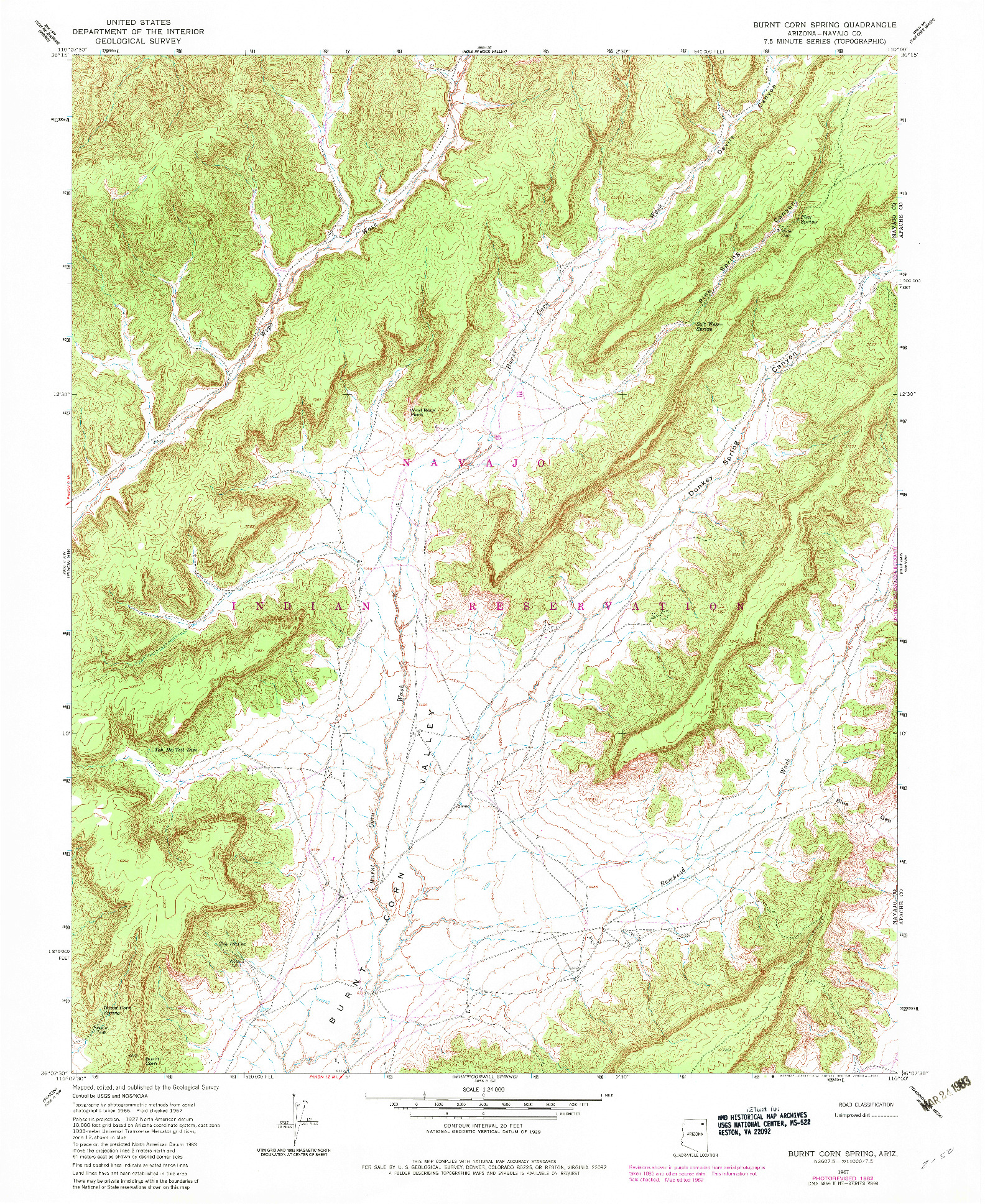 USGS 1:24000-SCALE QUADRANGLE FOR BURNT CORN SPRING, AZ 1967