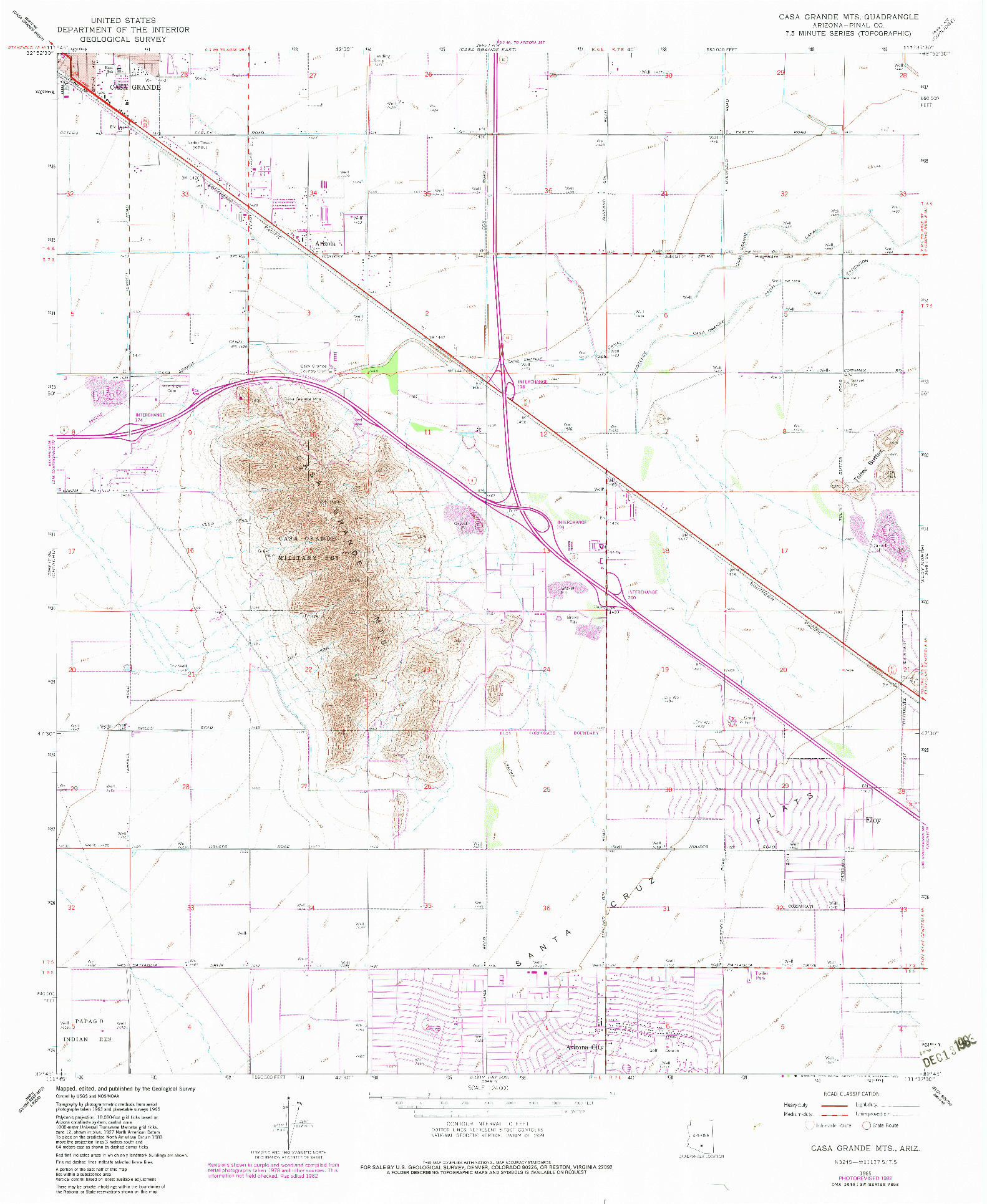 USGS 1:24000-SCALE QUADRANGLE FOR CASA GRANDE MTS, AZ 1965