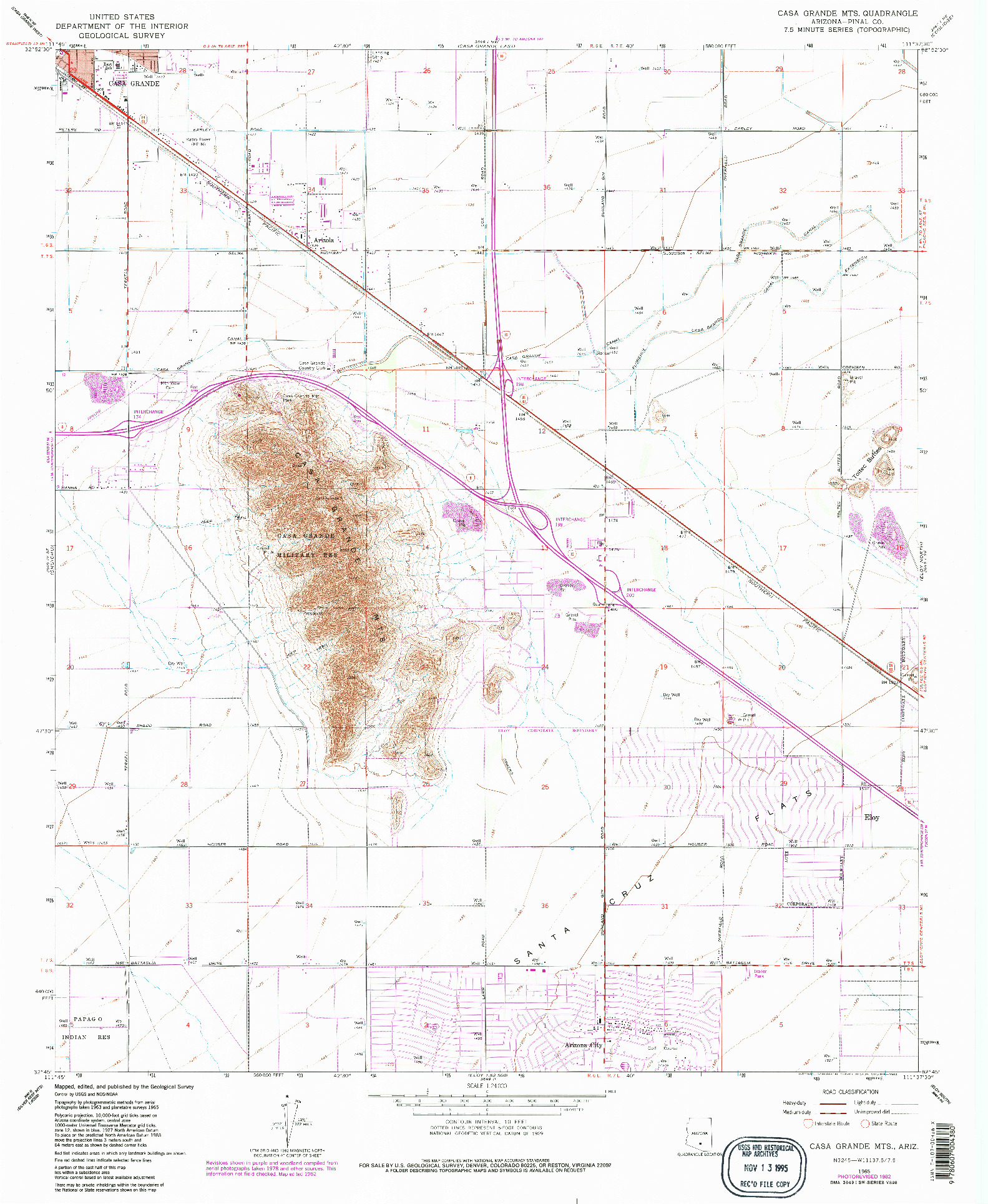 USGS 1:24000-SCALE QUADRANGLE FOR CASA GRANDE MTS, AZ 1965