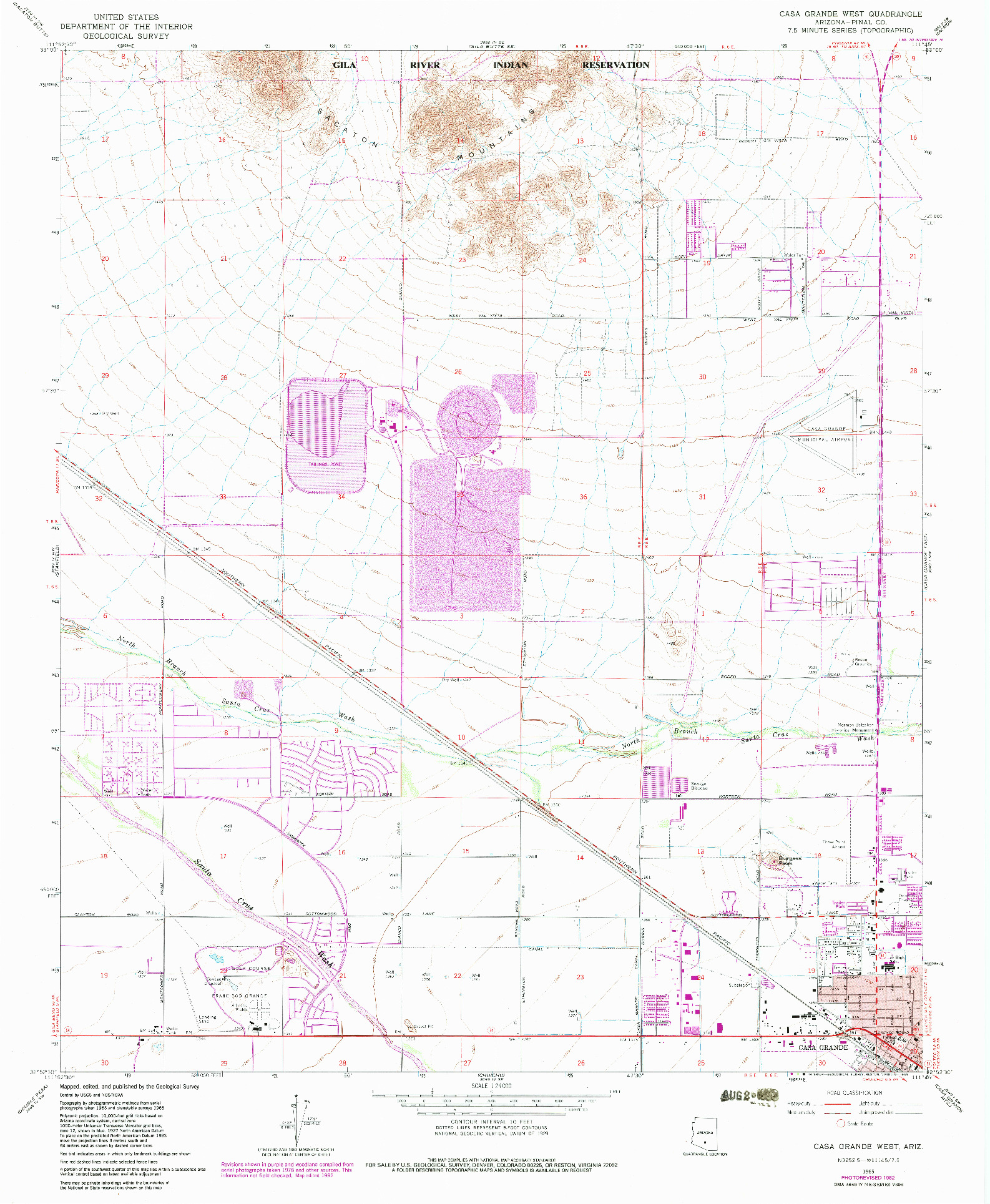 USGS 1:24000-SCALE QUADRANGLE FOR CASA GRANDE WEST, AZ 1965