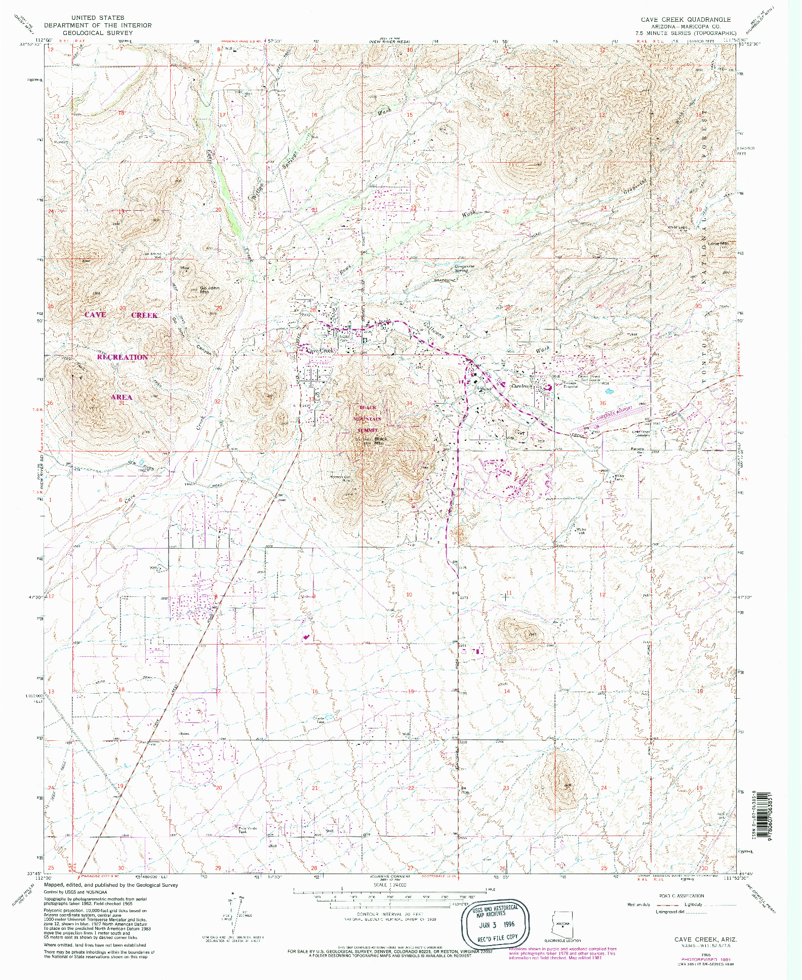 USGS 1:24000-SCALE QUADRANGLE FOR CAVE CREEK, AZ 1965