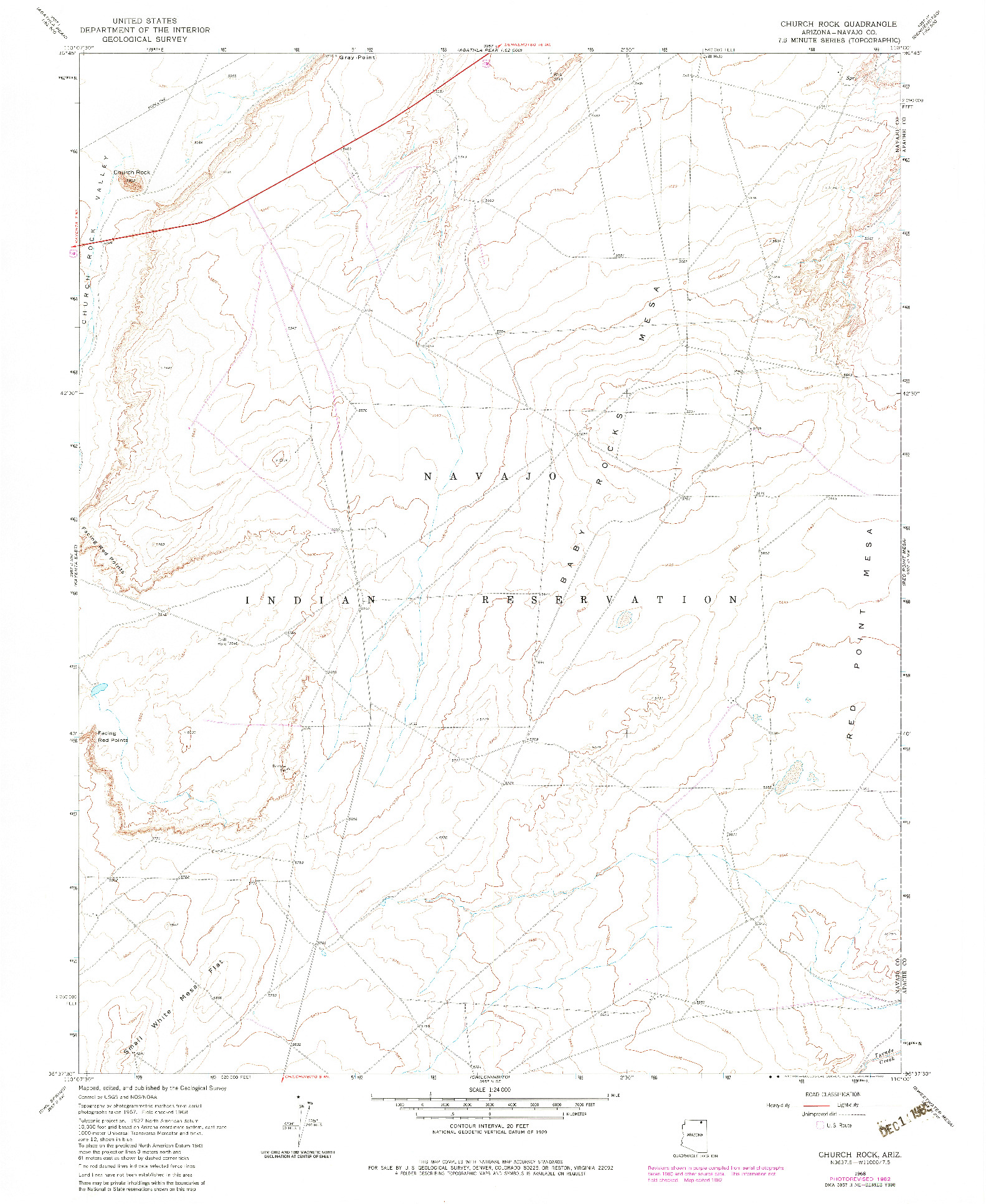 USGS 1:24000-SCALE QUADRANGLE FOR CHURCH ROCK, AZ 1968