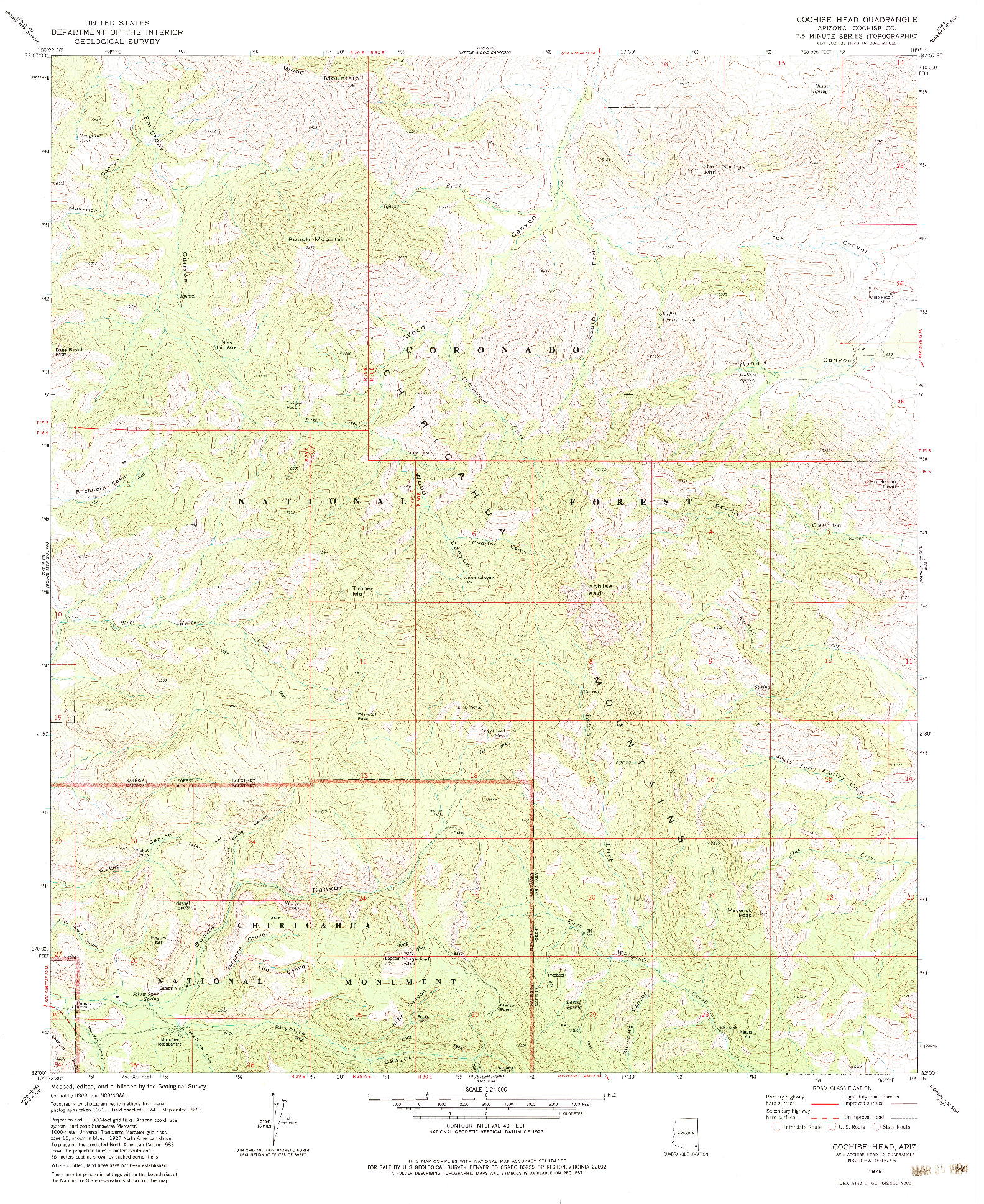 USGS 1:24000-SCALE QUADRANGLE FOR COCHISE HEAD, AZ 1979