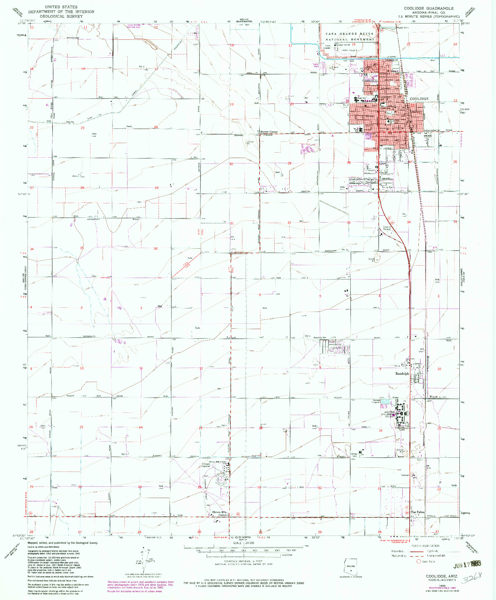 USGS 1:24000-SCALE QUADRANGLE FOR COOLIDGE, AZ 1965