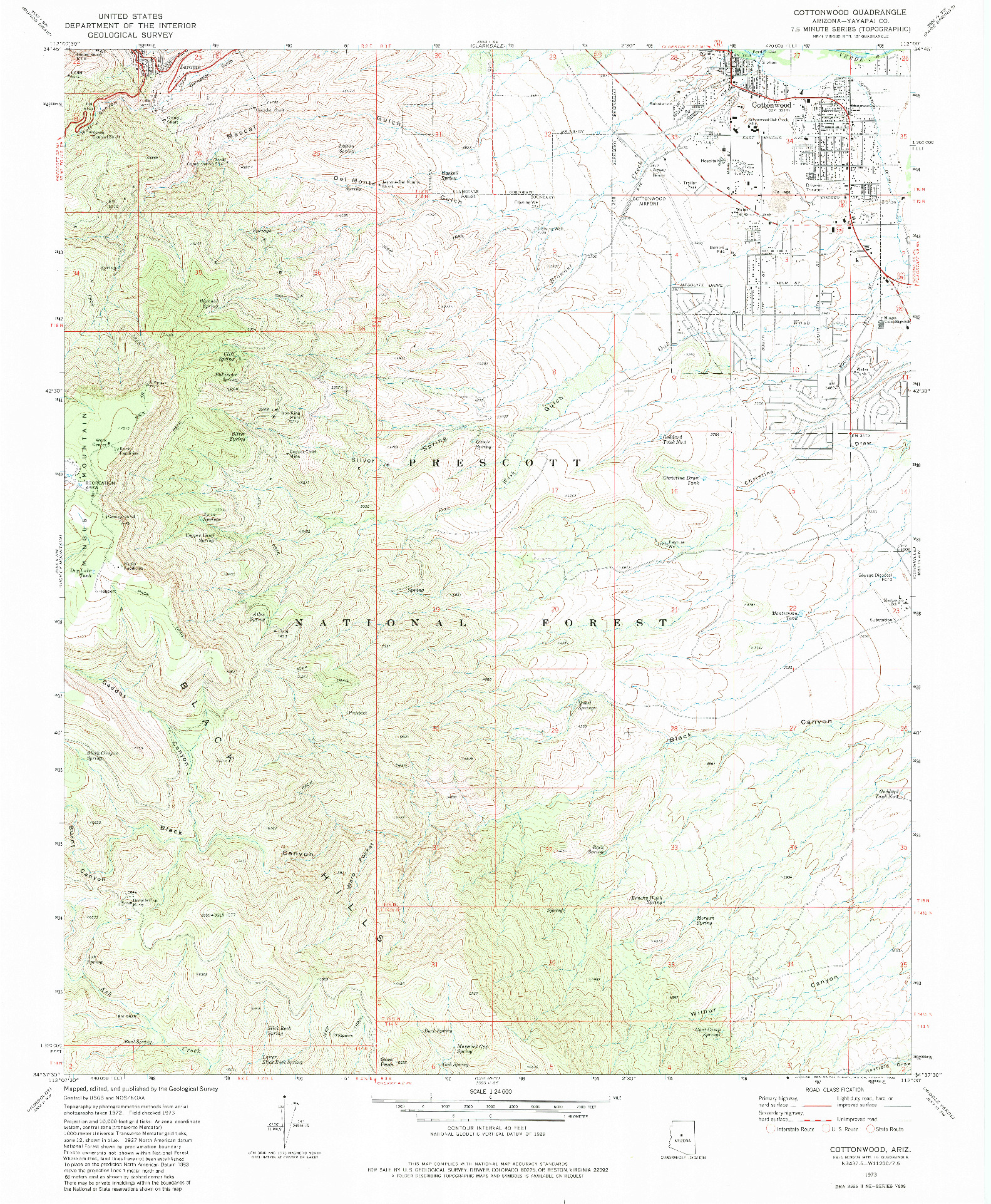 USGS 1:24000-SCALE QUADRANGLE FOR COTTONWOOD, AZ 1973