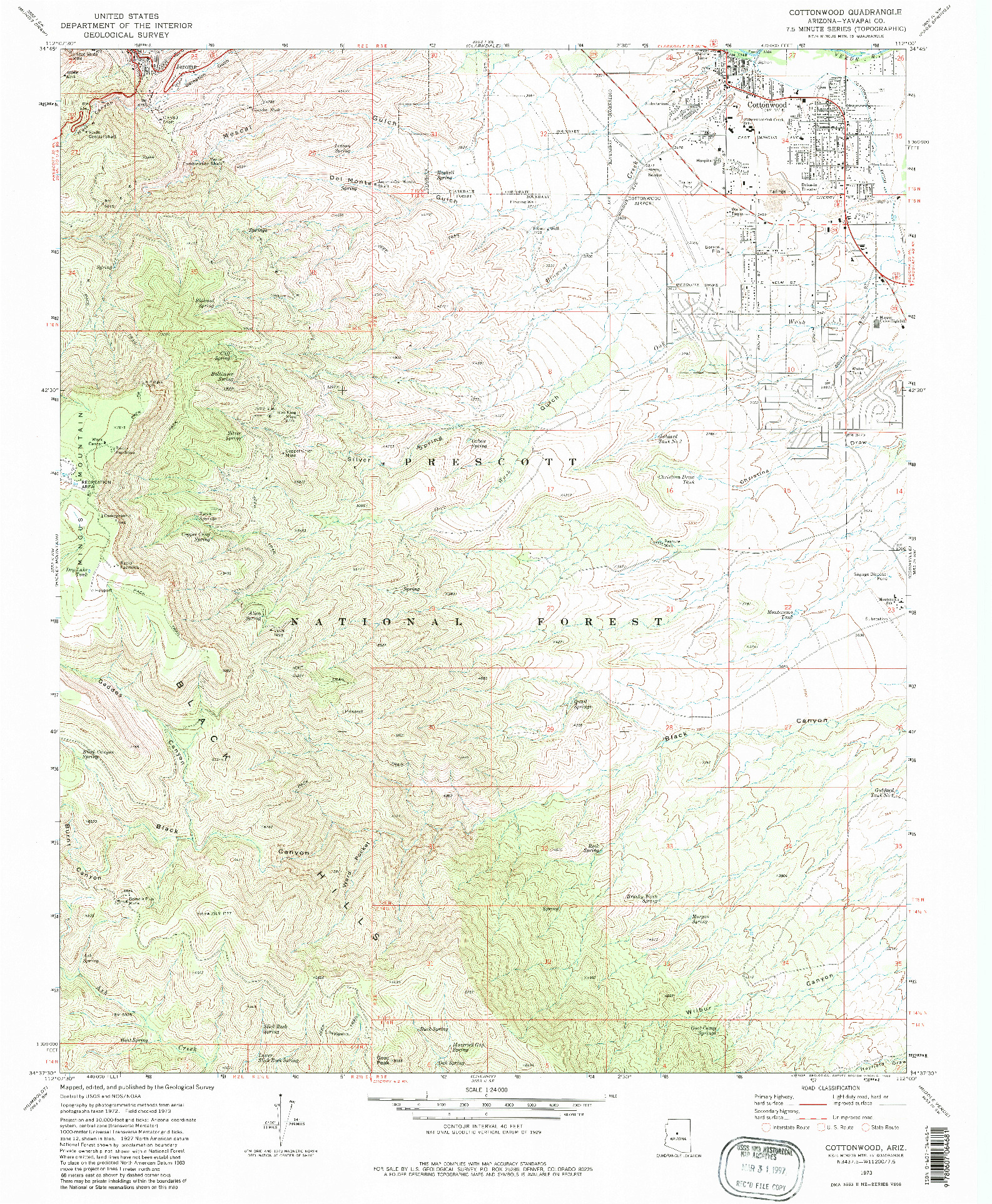 USGS 1:24000-SCALE QUADRANGLE FOR COTTONWOOD, AZ 1973
