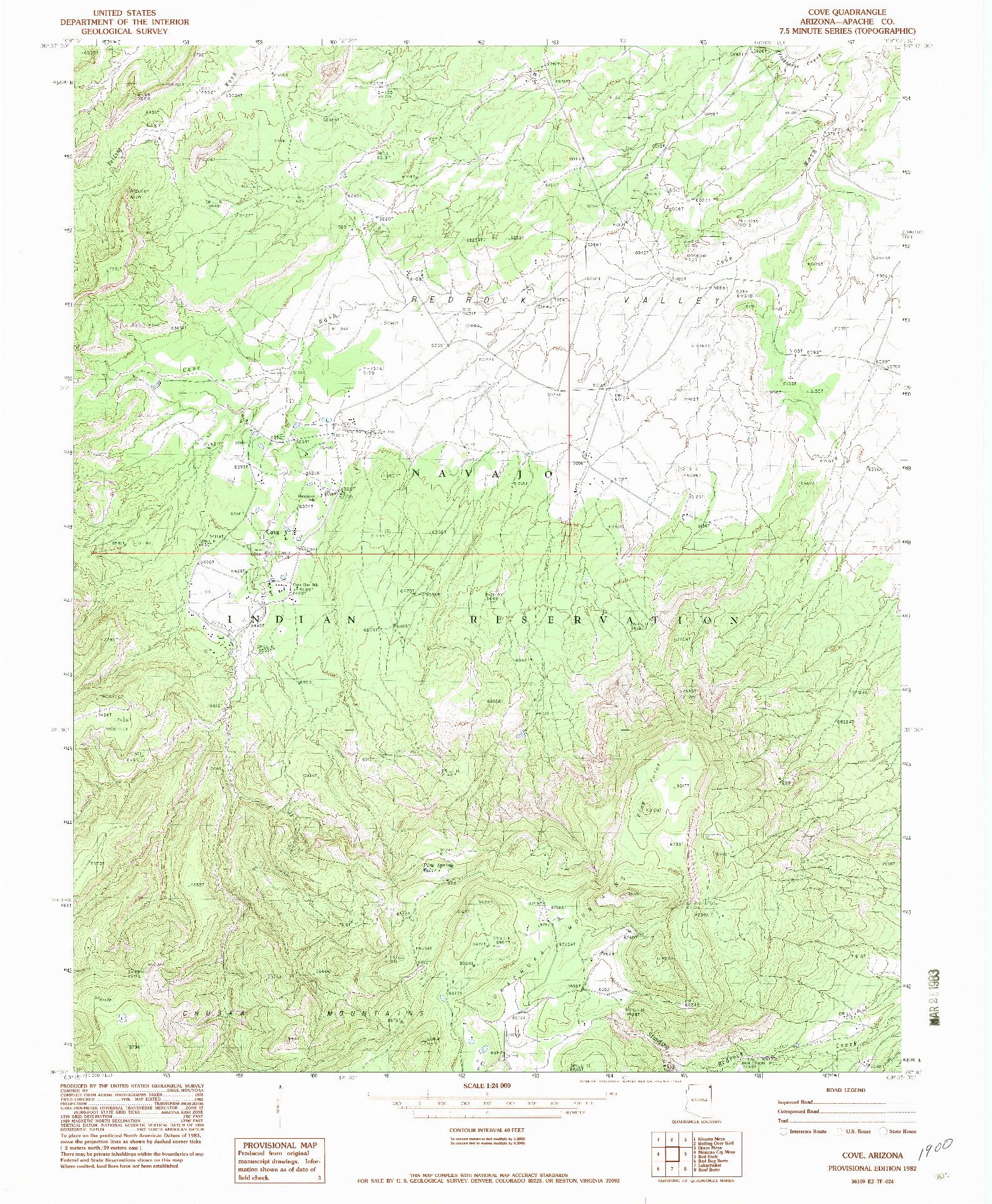 USGS 1:24000-SCALE QUADRANGLE FOR COVE, AZ 1982