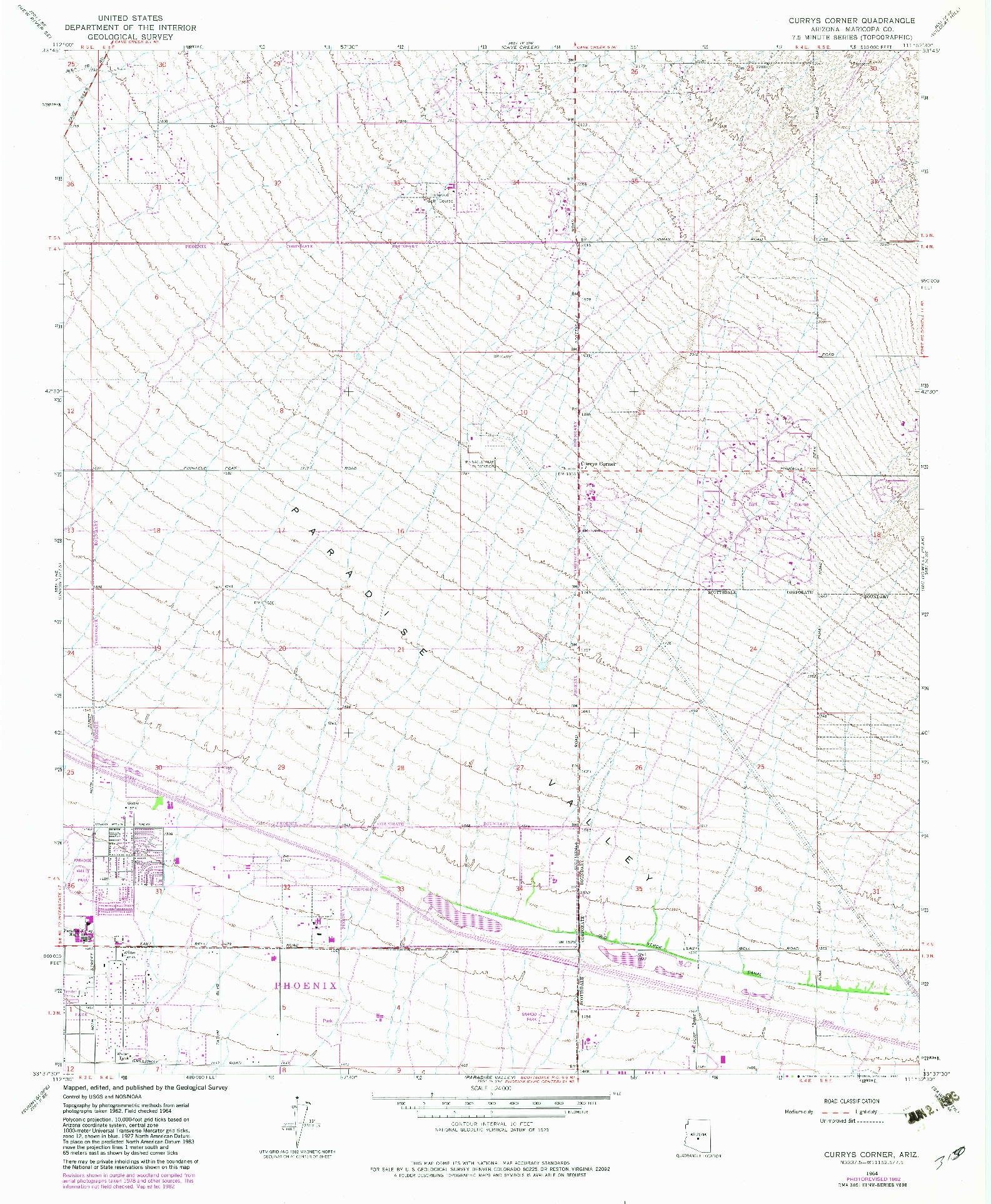 USGS 1:24000-SCALE QUADRANGLE FOR CURRYS CORNER, AZ 1964