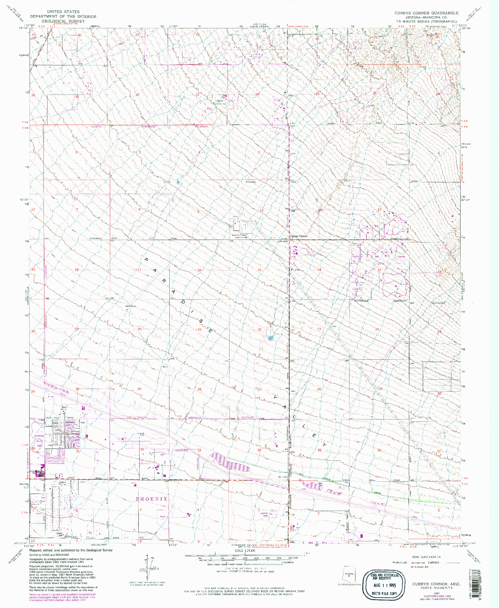 USGS 1:24000-SCALE QUADRANGLE FOR CURRYS CORNER, AZ 1964