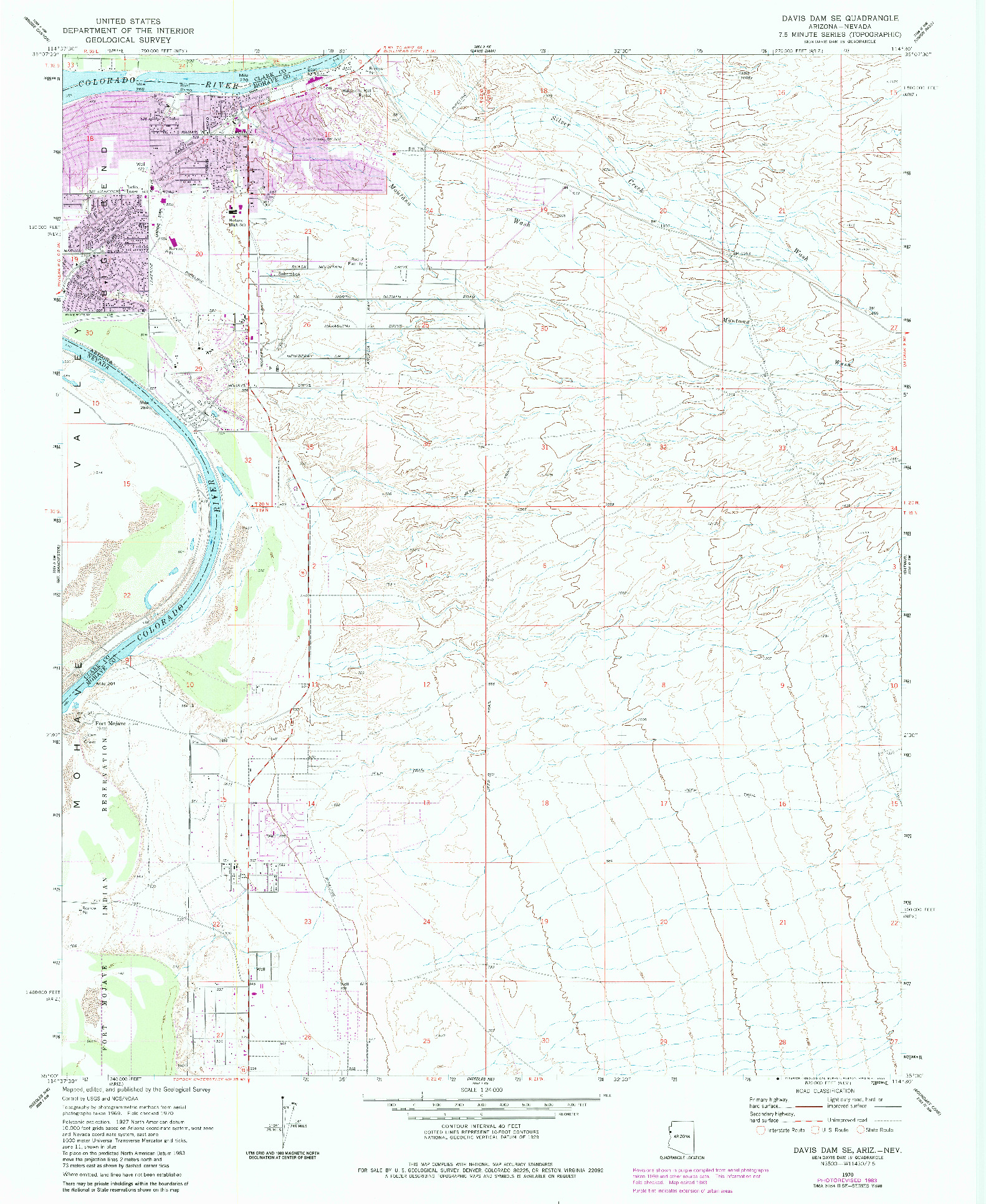 USGS 1:24000-SCALE QUADRANGLE FOR DAVIS DAM SE, AZ 1970