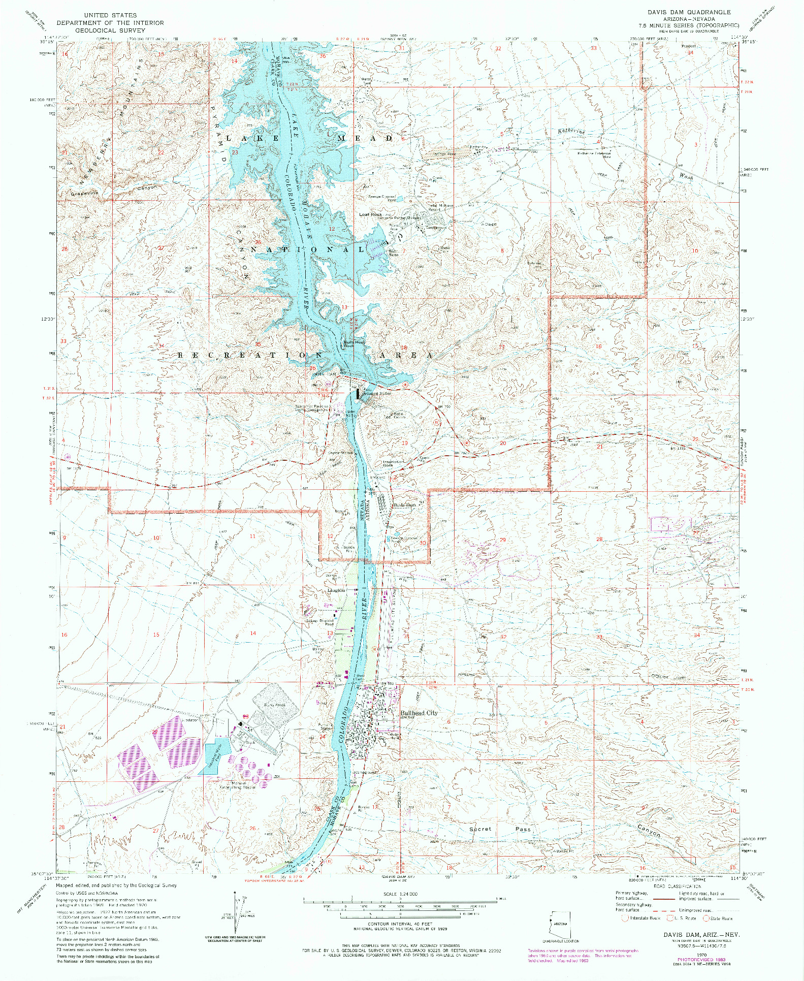 USGS 1:24000-SCALE QUADRANGLE FOR DAVIS DAM, AZ 1970