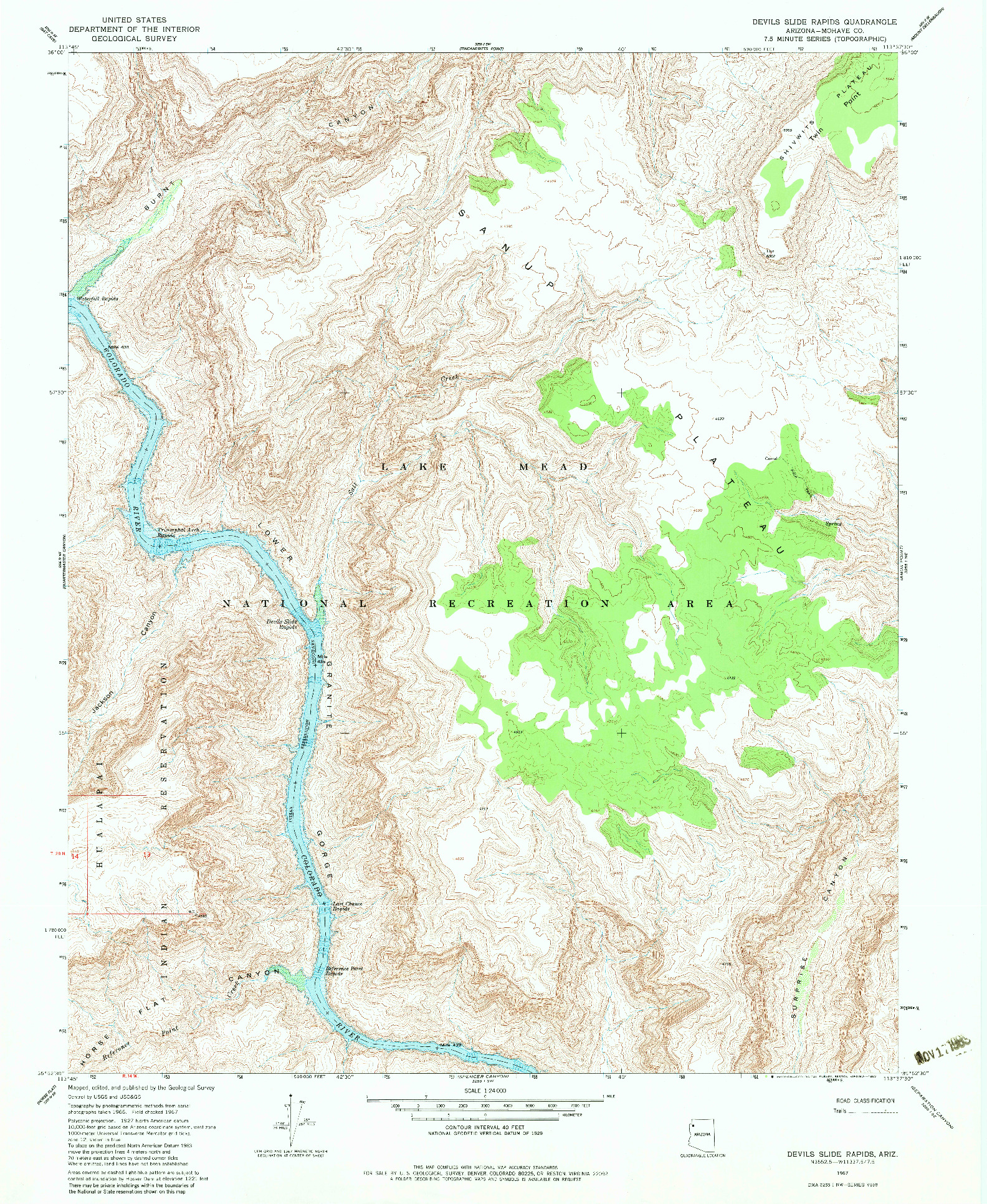 USGS 1:24000-SCALE QUADRANGLE FOR DEVILS SLIDE RAPIDS, AZ 1967