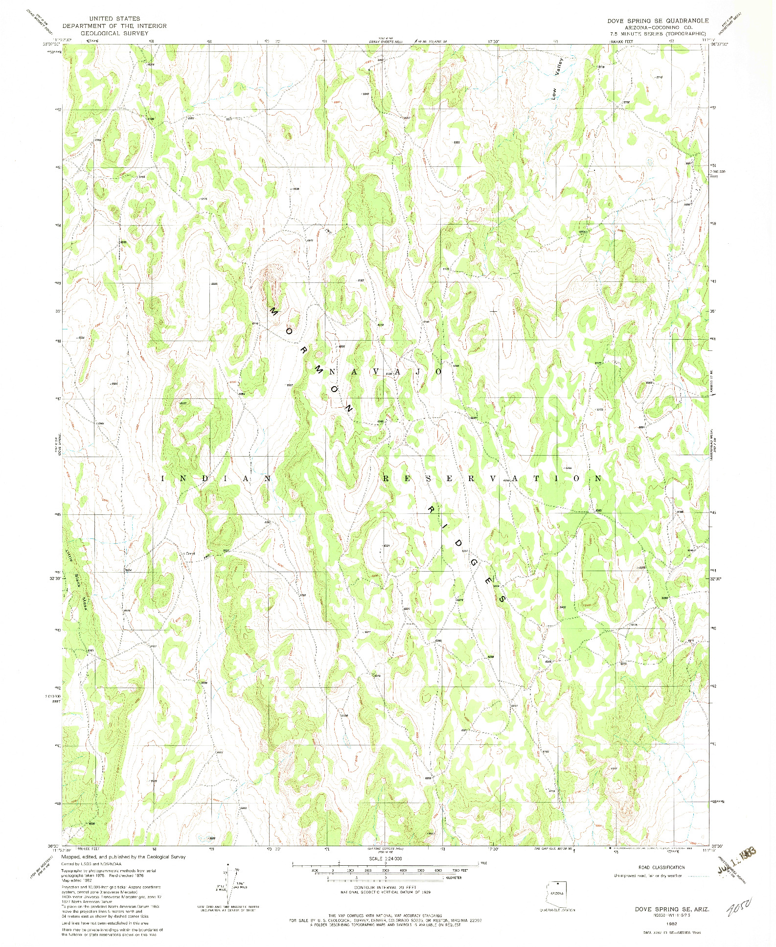 USGS 1:24000-SCALE QUADRANGLE FOR DOVE SPRING SE, AZ 1982
