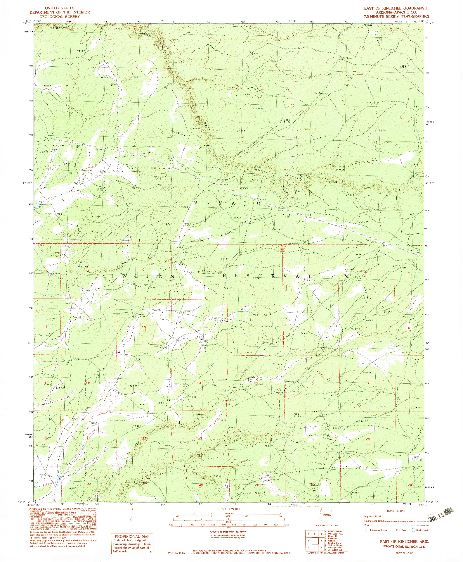 USGS 1:24000-SCALE QUADRANGLE FOR EAST OF KINLICHEE, AZ 1983