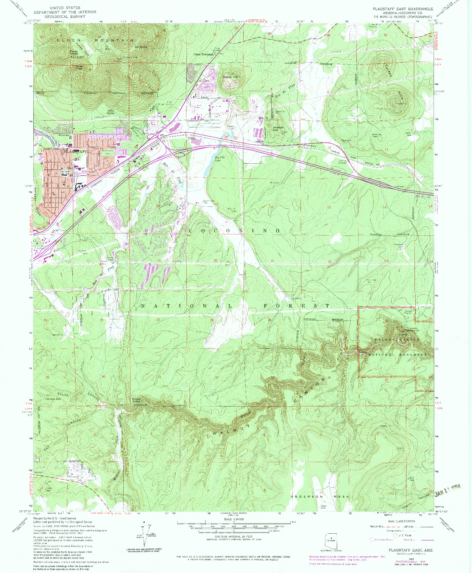 USGS 1:24000-SCALE QUADRANGLE FOR FLAGSTAFF EAST, AZ 1962