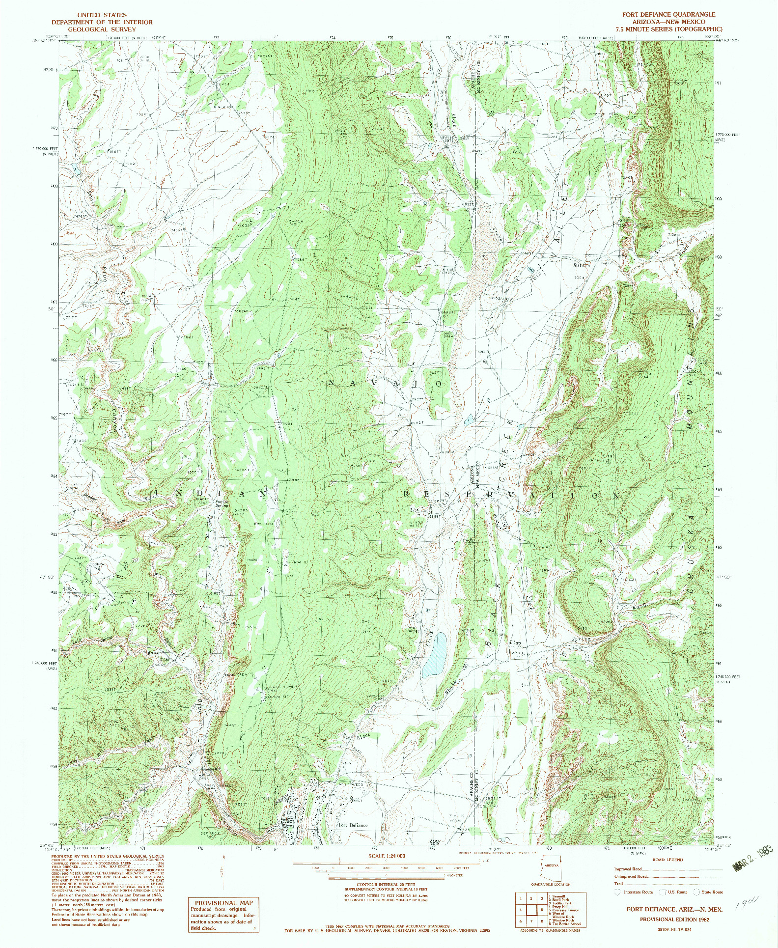 USGS 1:24000-SCALE QUADRANGLE FOR FORT DEFIANCE, AZ 1982