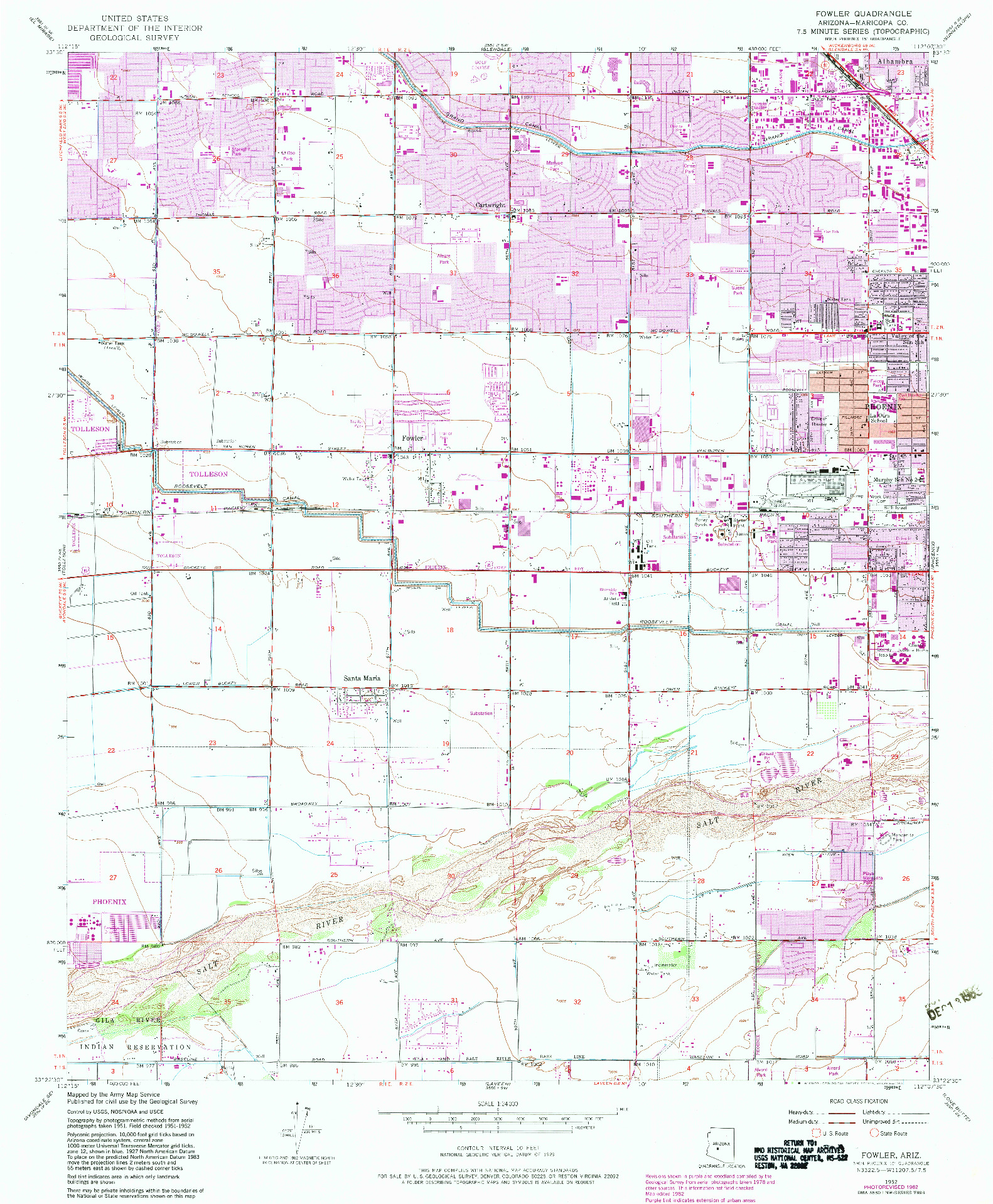 USGS 1:24000-SCALE QUADRANGLE FOR FOWLER, AZ 1952