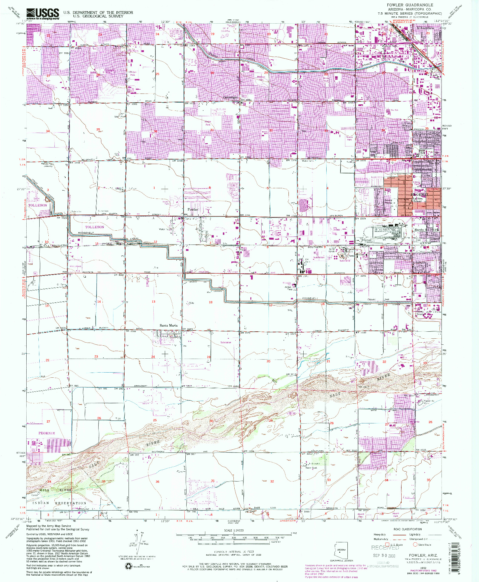 USGS 1:24000-SCALE QUADRANGLE FOR FOWLER, AZ 1952