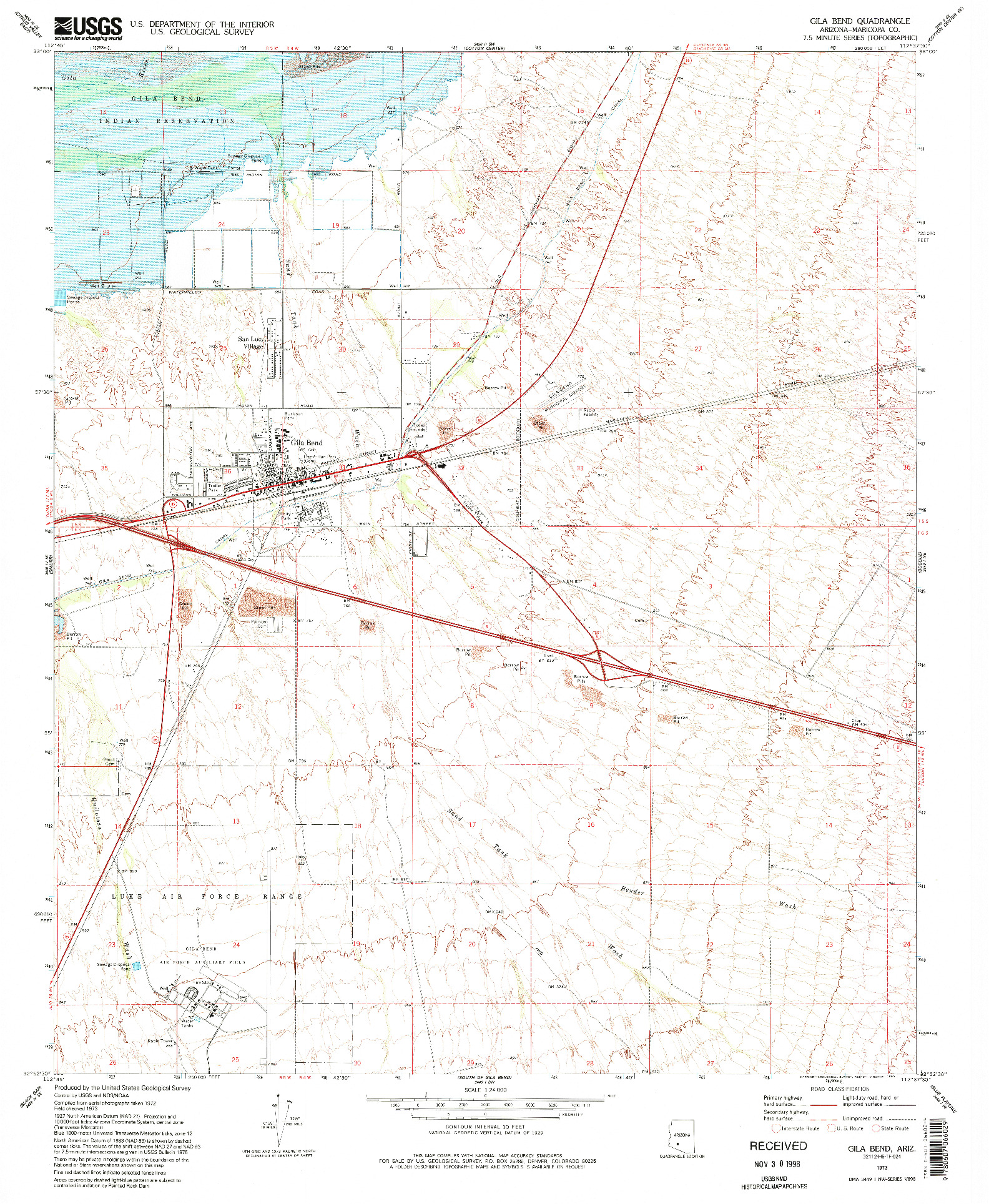 USGS 1:24000-SCALE QUADRANGLE FOR GILA BEND, AZ 1973