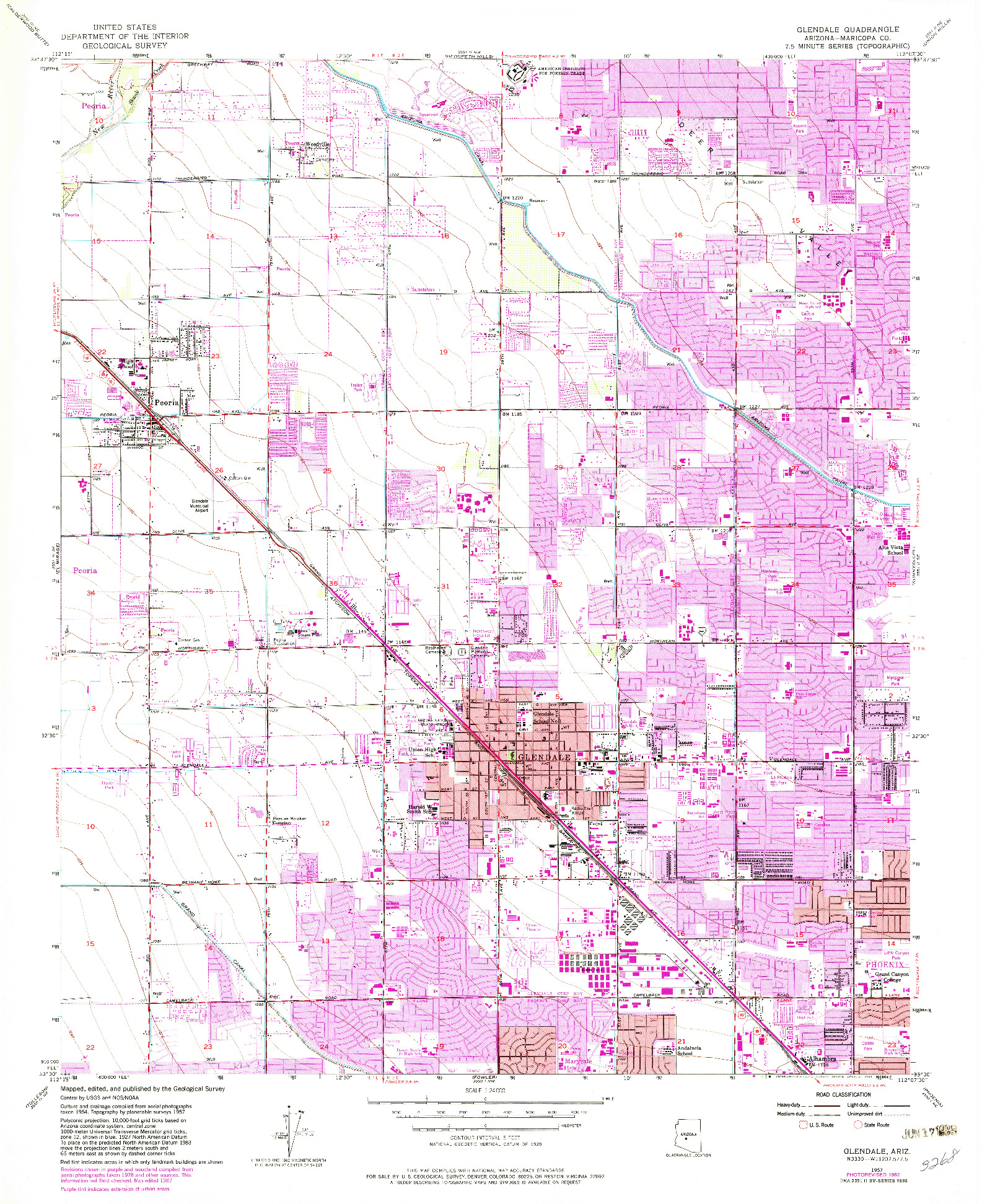 USGS 1:24000-SCALE QUADRANGLE FOR GLENDALE, AZ 1957