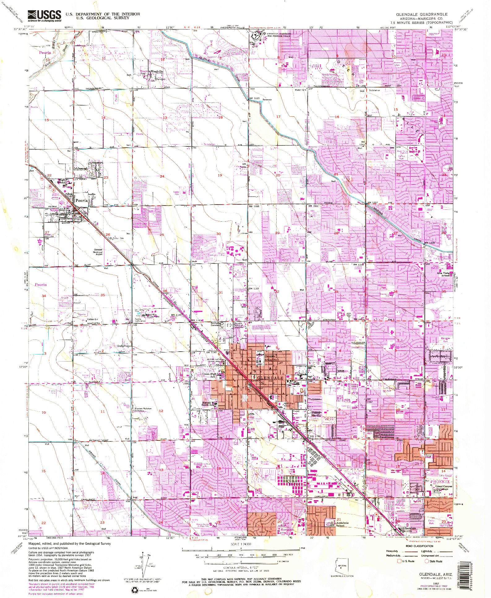 USGS 1:24000-SCALE QUADRANGLE FOR GLENDALE, AZ 1957