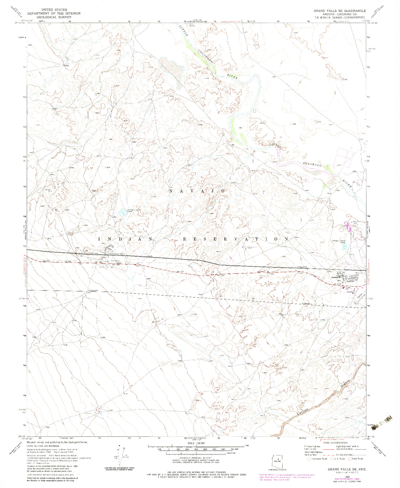 USGS 1:24000-SCALE QUADRANGLE FOR GRAND FALLS SE, AZ 1969