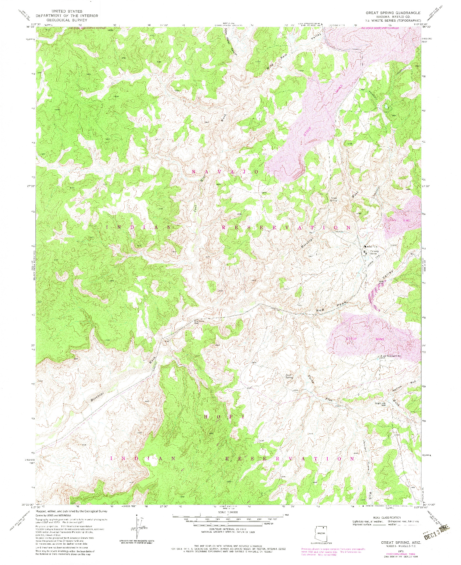 USGS 1:24000-SCALE QUADRANGLE FOR GREAT SPRING, AZ 1971