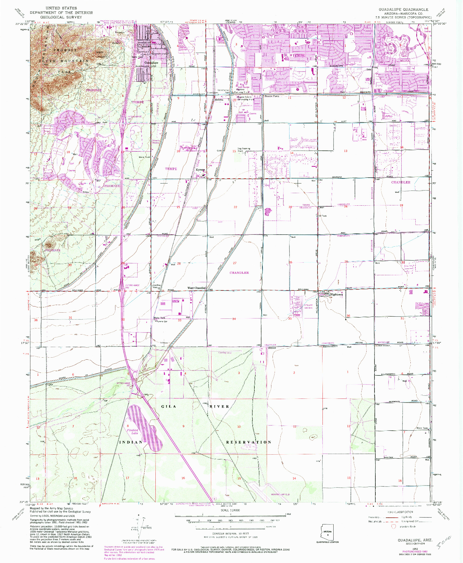 USGS 1:24000-SCALE QUADRANGLE FOR GUADALUPE, AZ 1952