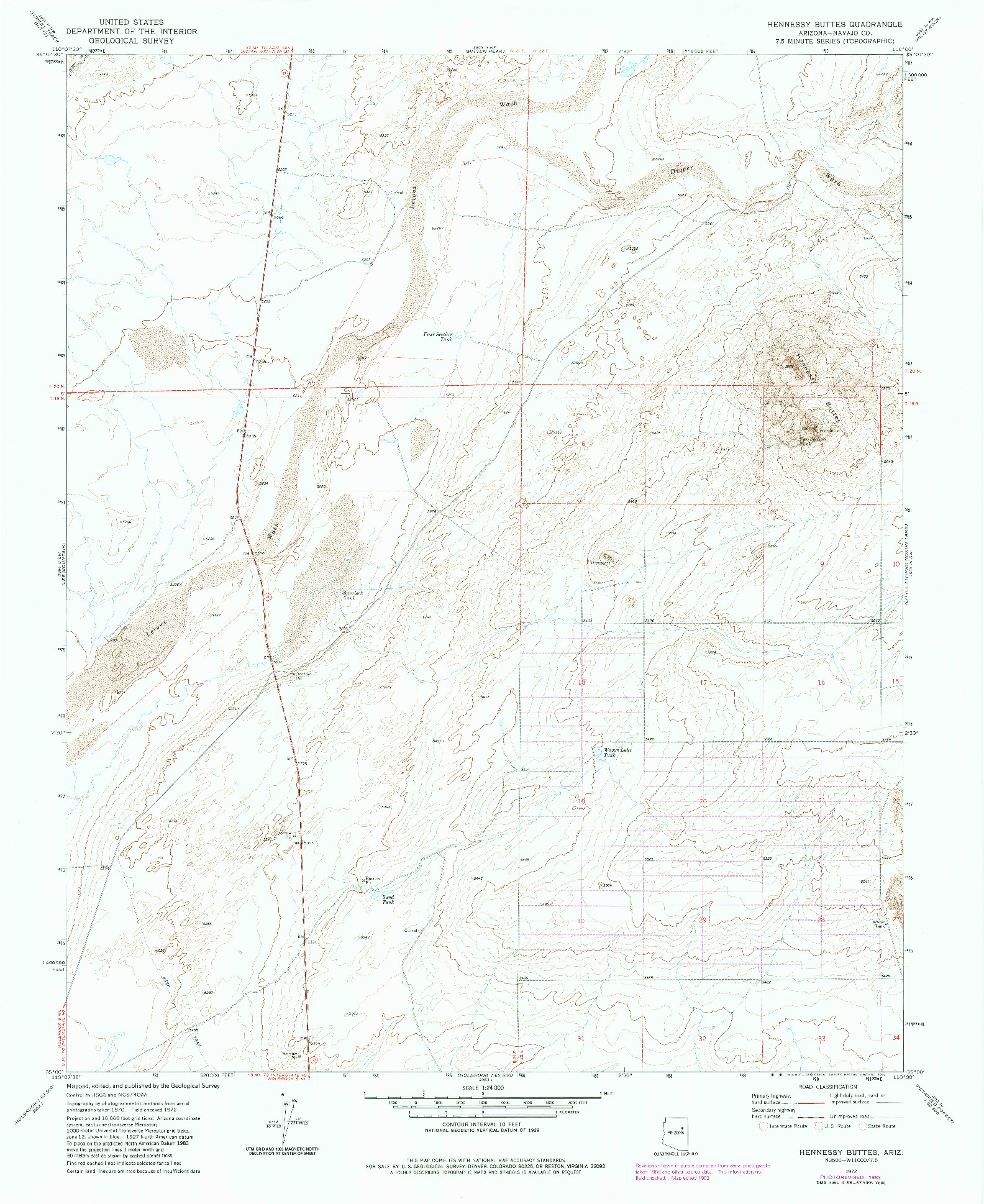 USGS 1:24000-SCALE QUADRANGLE FOR HENNESSY BUTTES, AZ 1972