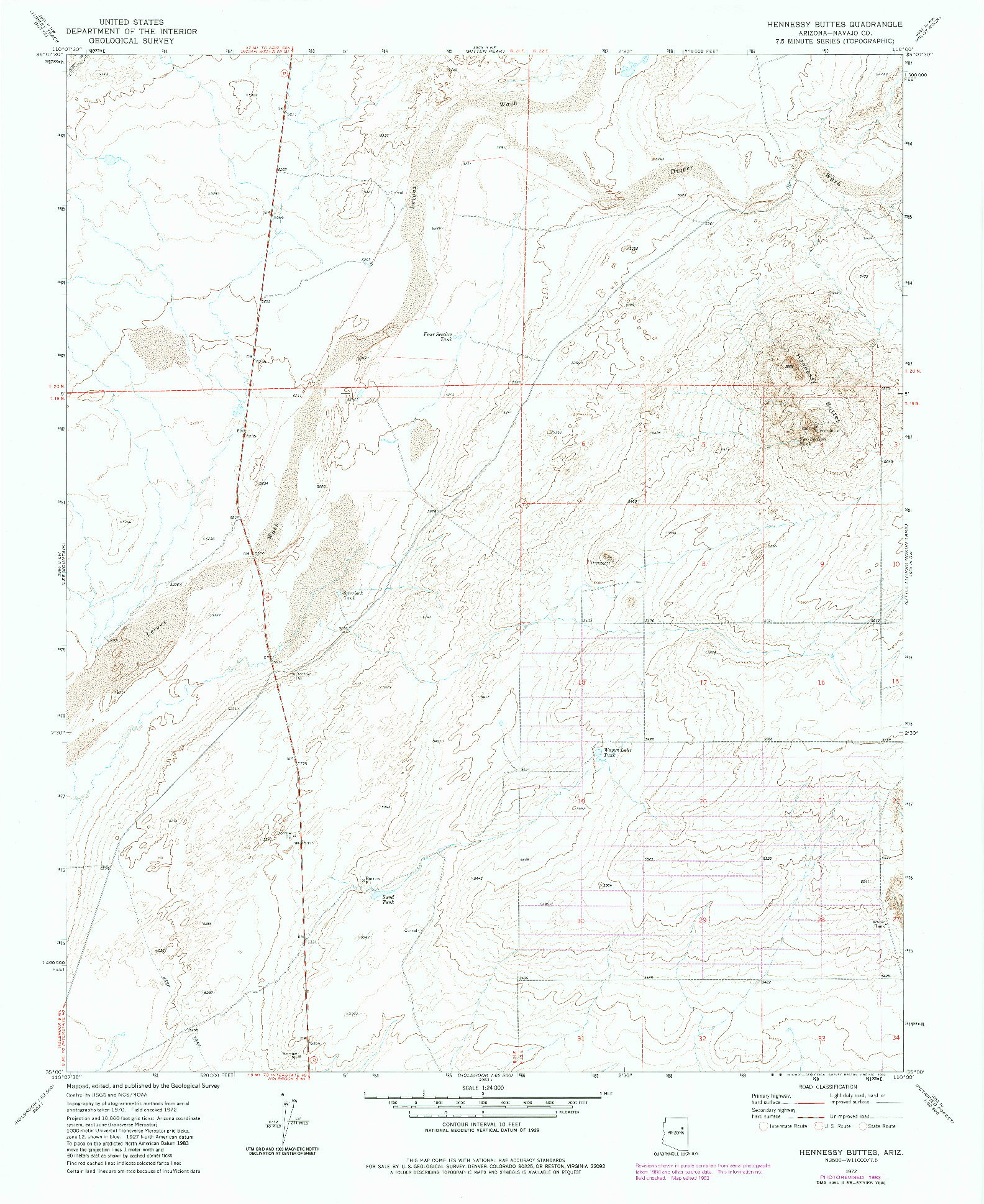 USGS 1:24000-SCALE QUADRANGLE FOR HENNESSY BUTTES, AZ 1972