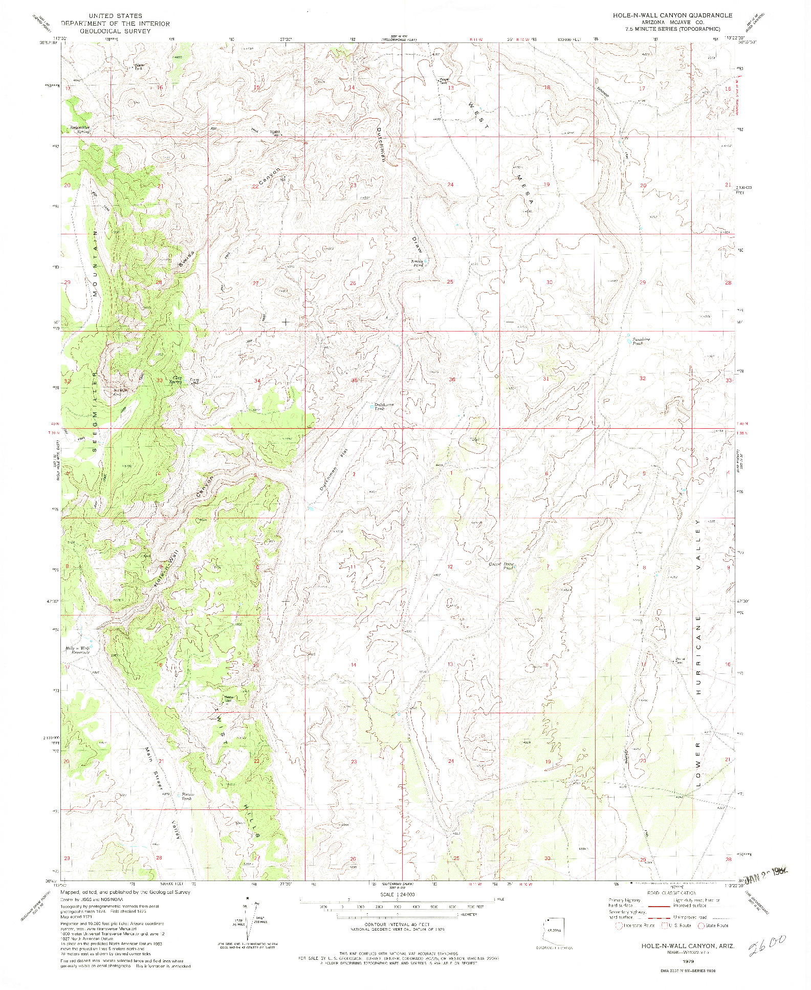 USGS 1:24000-SCALE QUADRANGLE FOR HOLE-N-WALL CANYON, AZ 1979