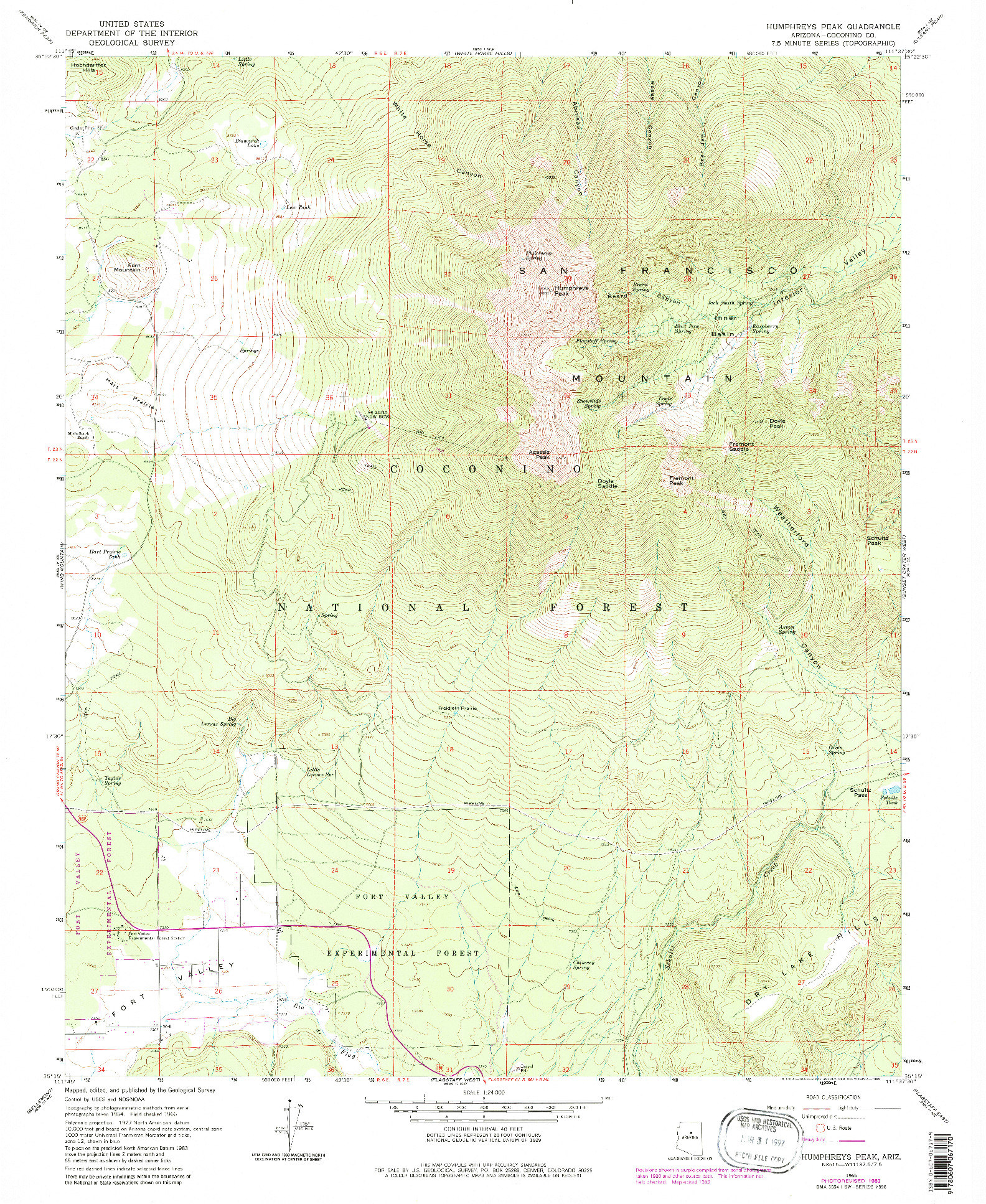 USGS 1:24000-SCALE QUADRANGLE FOR HUMPHREYS PEAK, AZ 1966