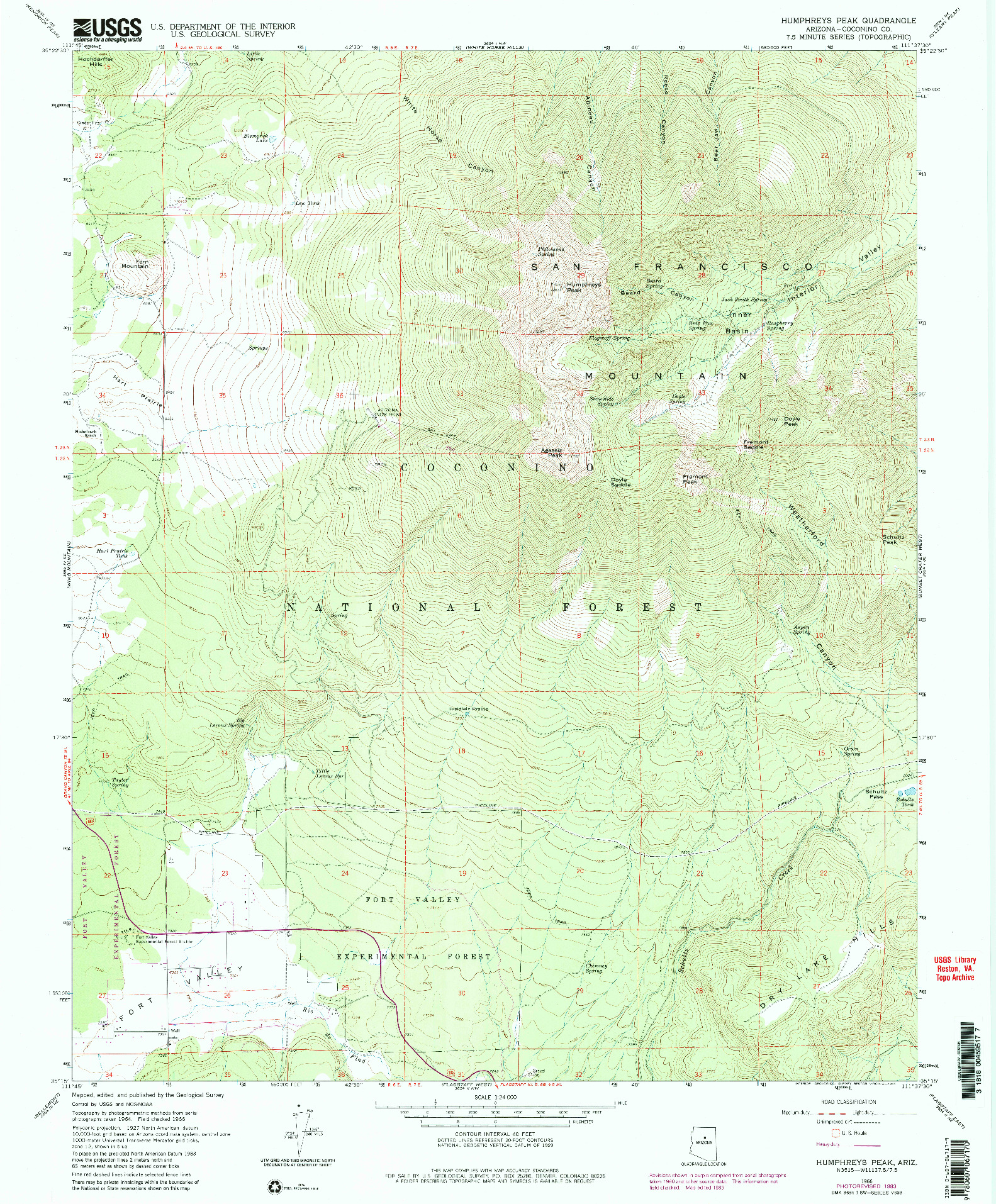 USGS 1:24000-SCALE QUADRANGLE FOR HUMPHREYS PEAK, AZ 1966