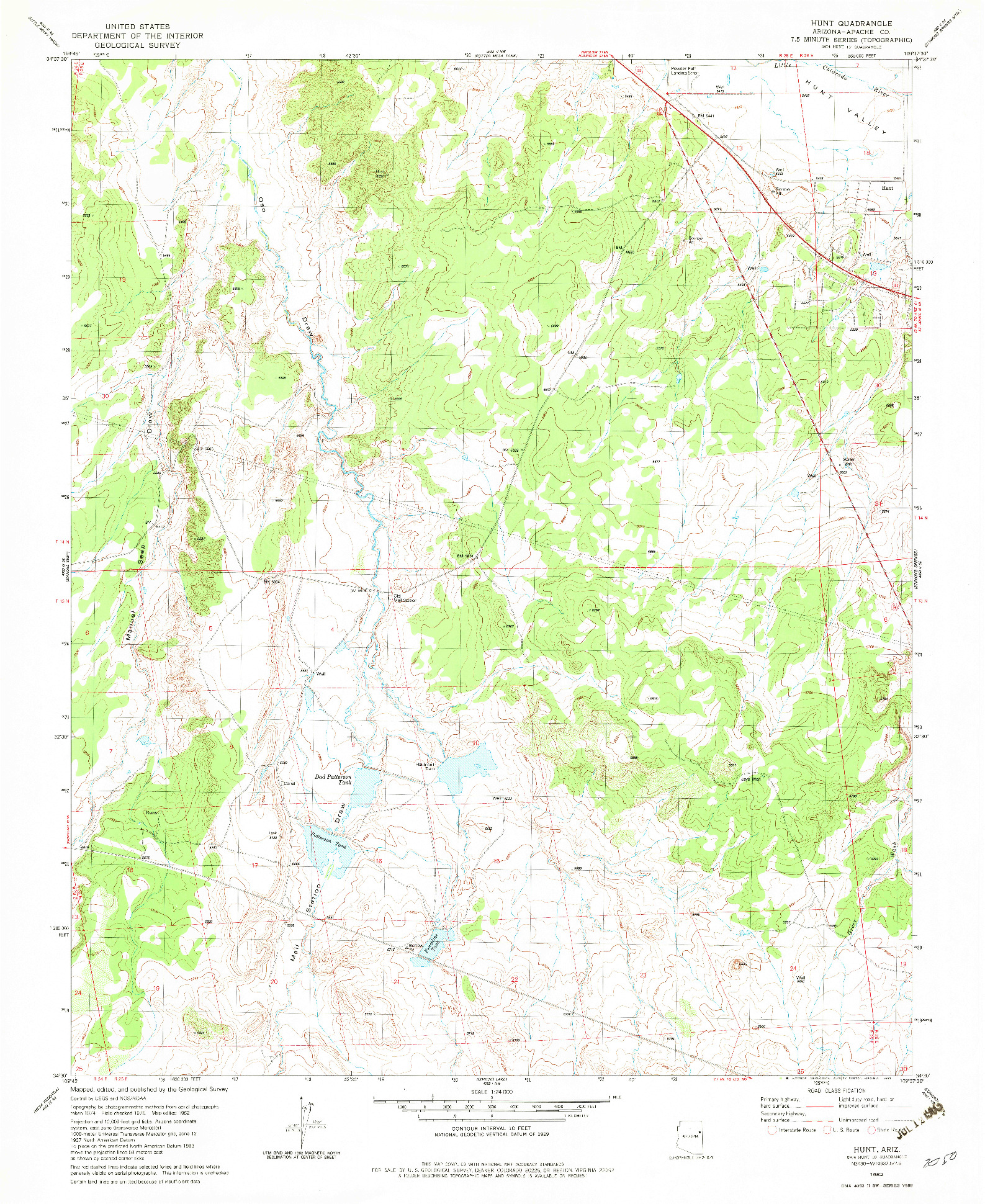 USGS 1:24000-SCALE QUADRANGLE FOR HUNT, AZ 1982