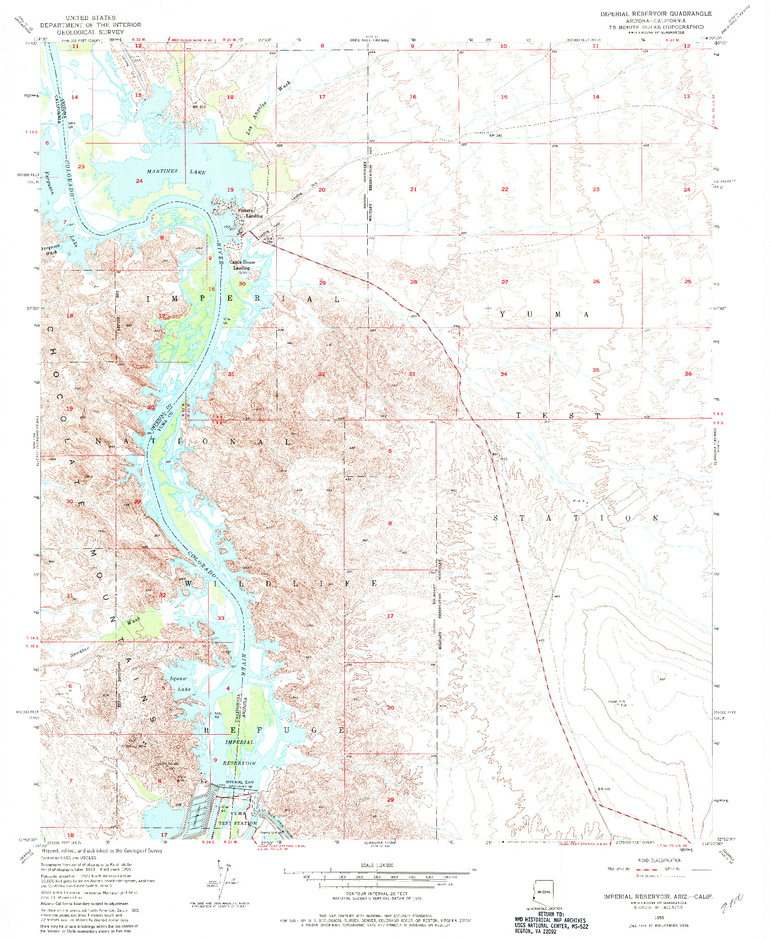 USGS 1:24000-SCALE QUADRANGLE FOR IMPERIAL RESERVOIR, AZ 1955