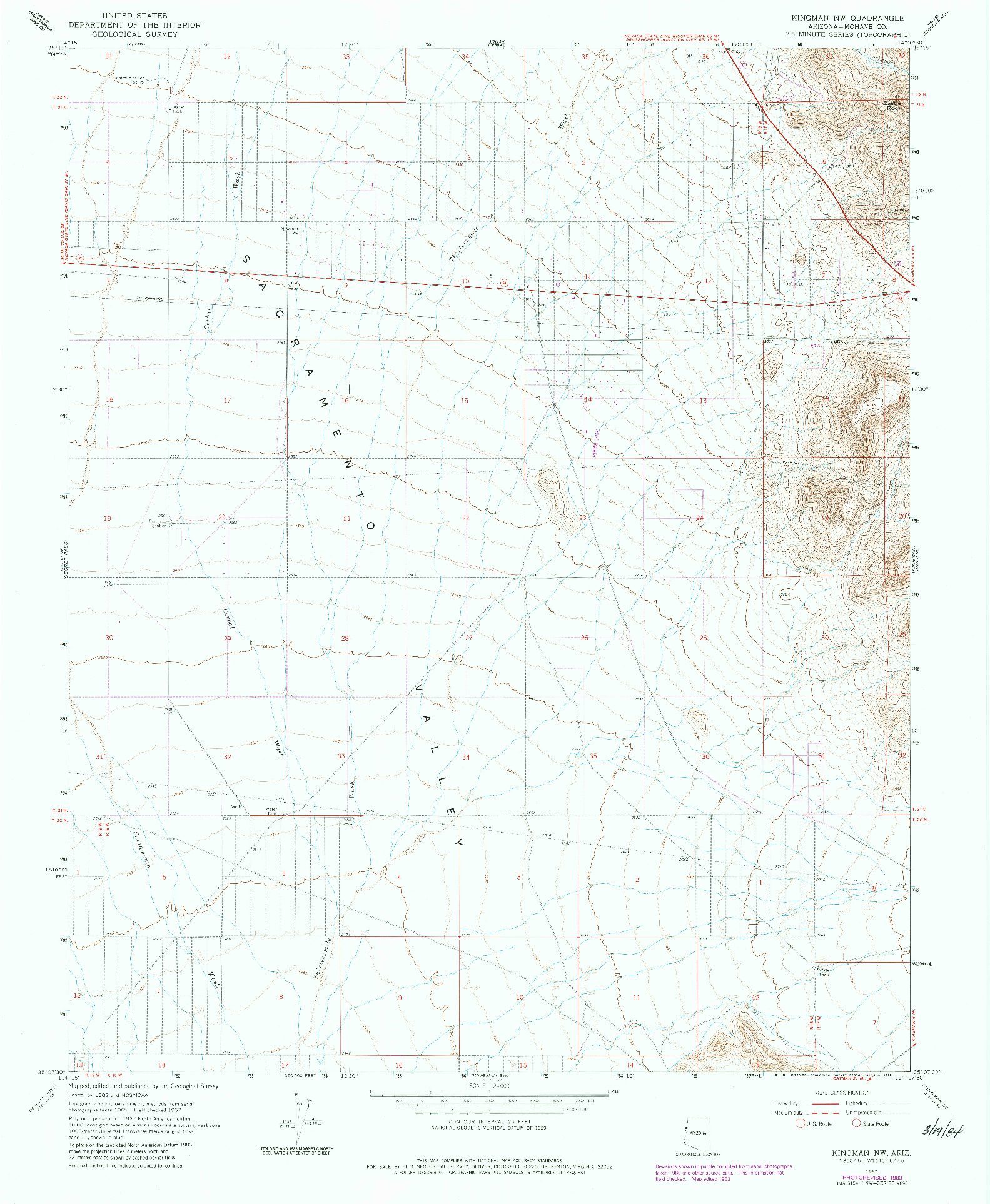 USGS 1:24000-SCALE QUADRANGLE FOR KINGMAN NW, AZ 1967