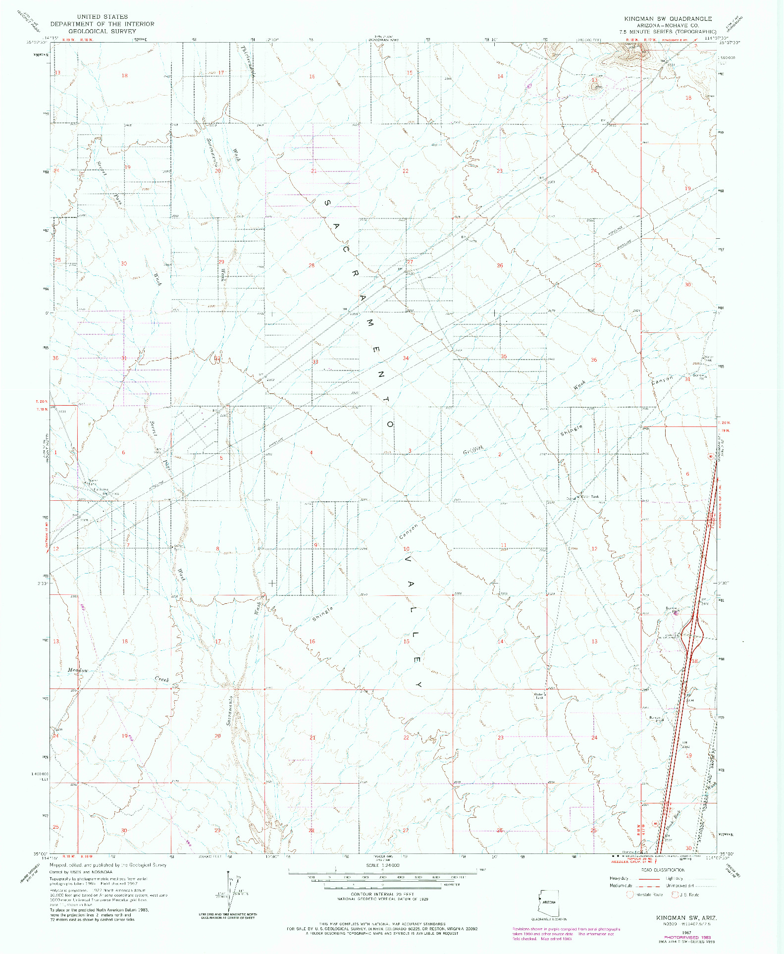 USGS 1:24000-SCALE QUADRANGLE FOR KINGMAN SW, AZ 1967