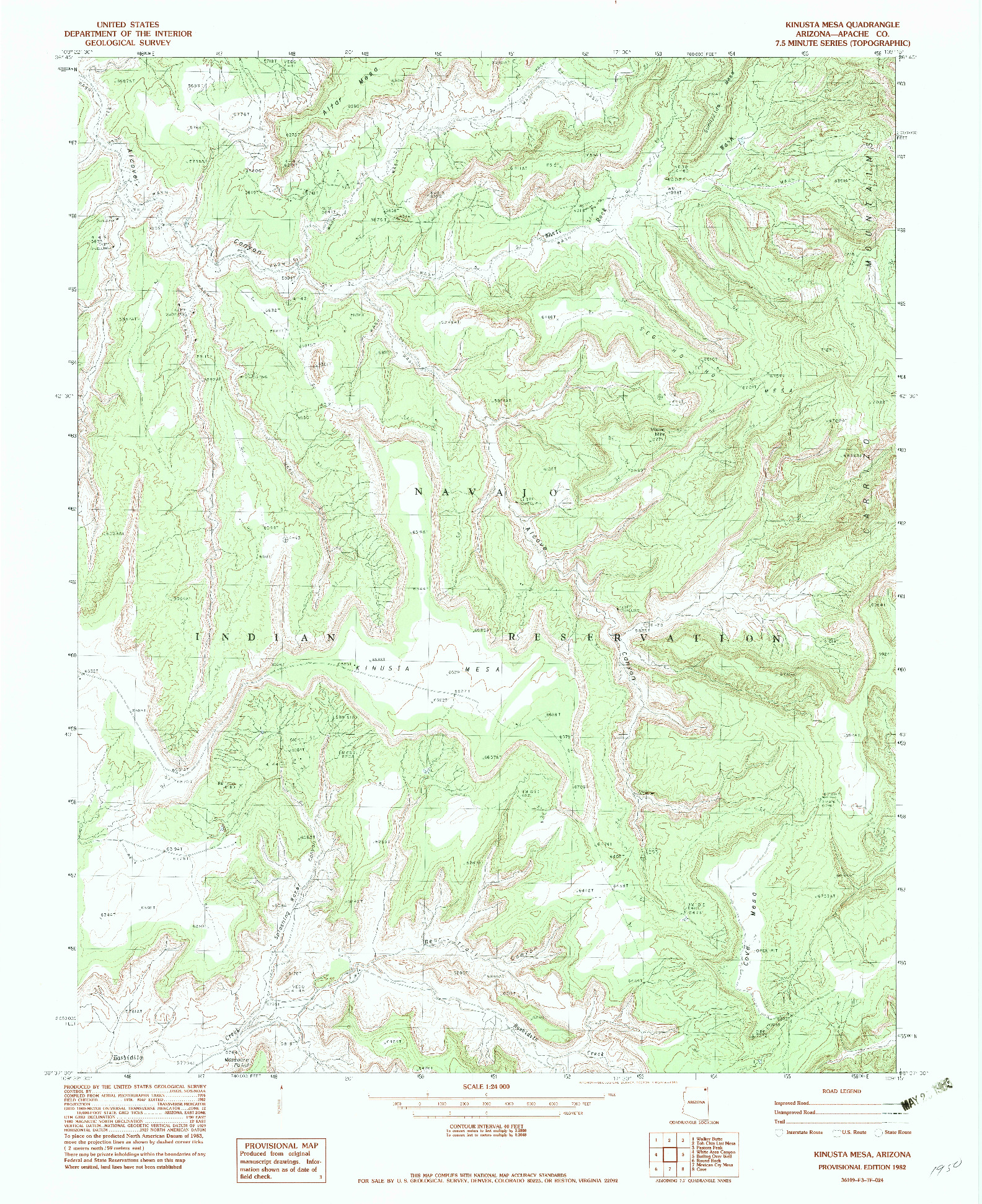 USGS 1:24000-SCALE QUADRANGLE FOR KINUSTA MESA, AZ 1982