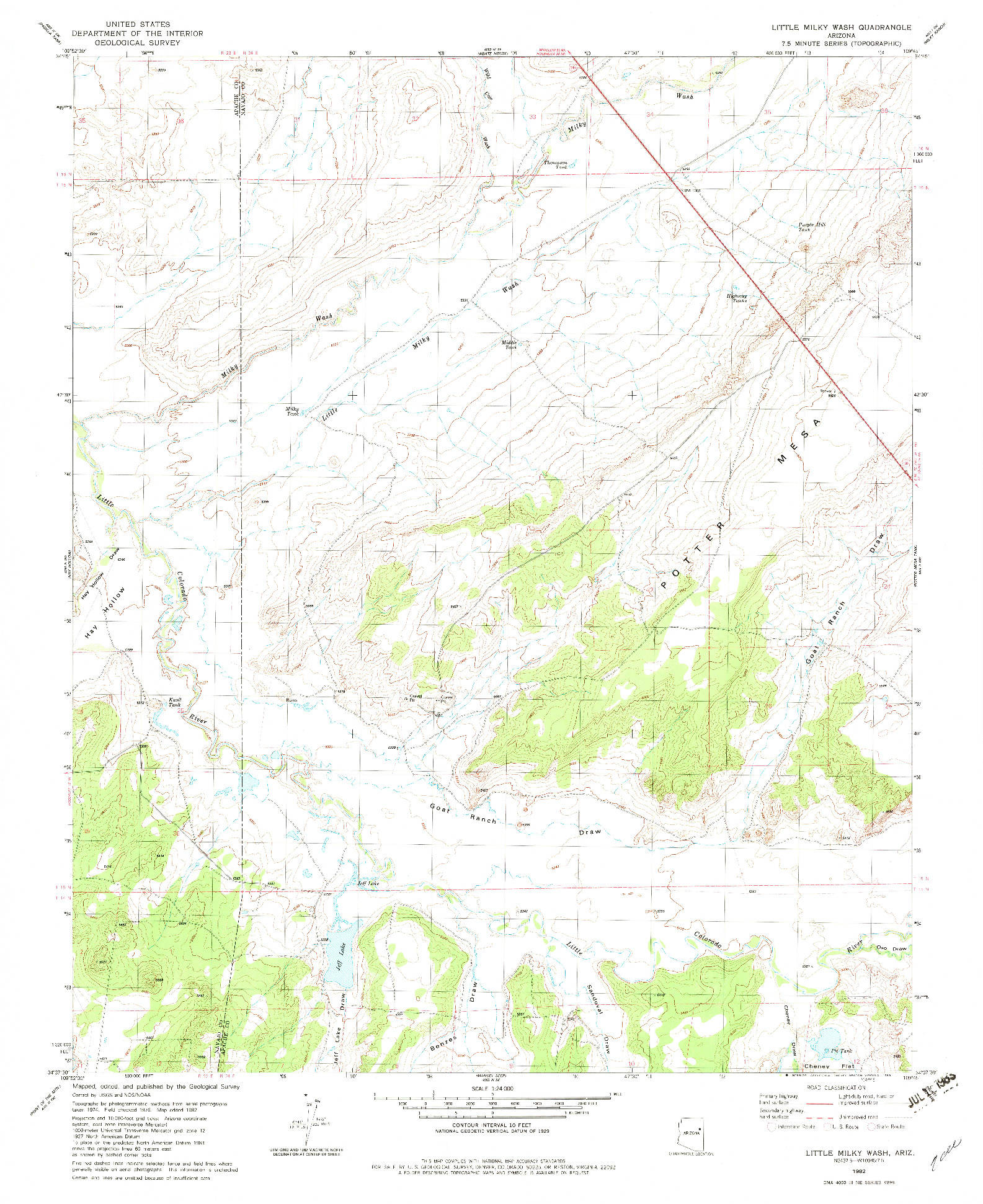 USGS 1:24000-SCALE QUADRANGLE FOR LITTLE MILKY WASH, AZ 1982