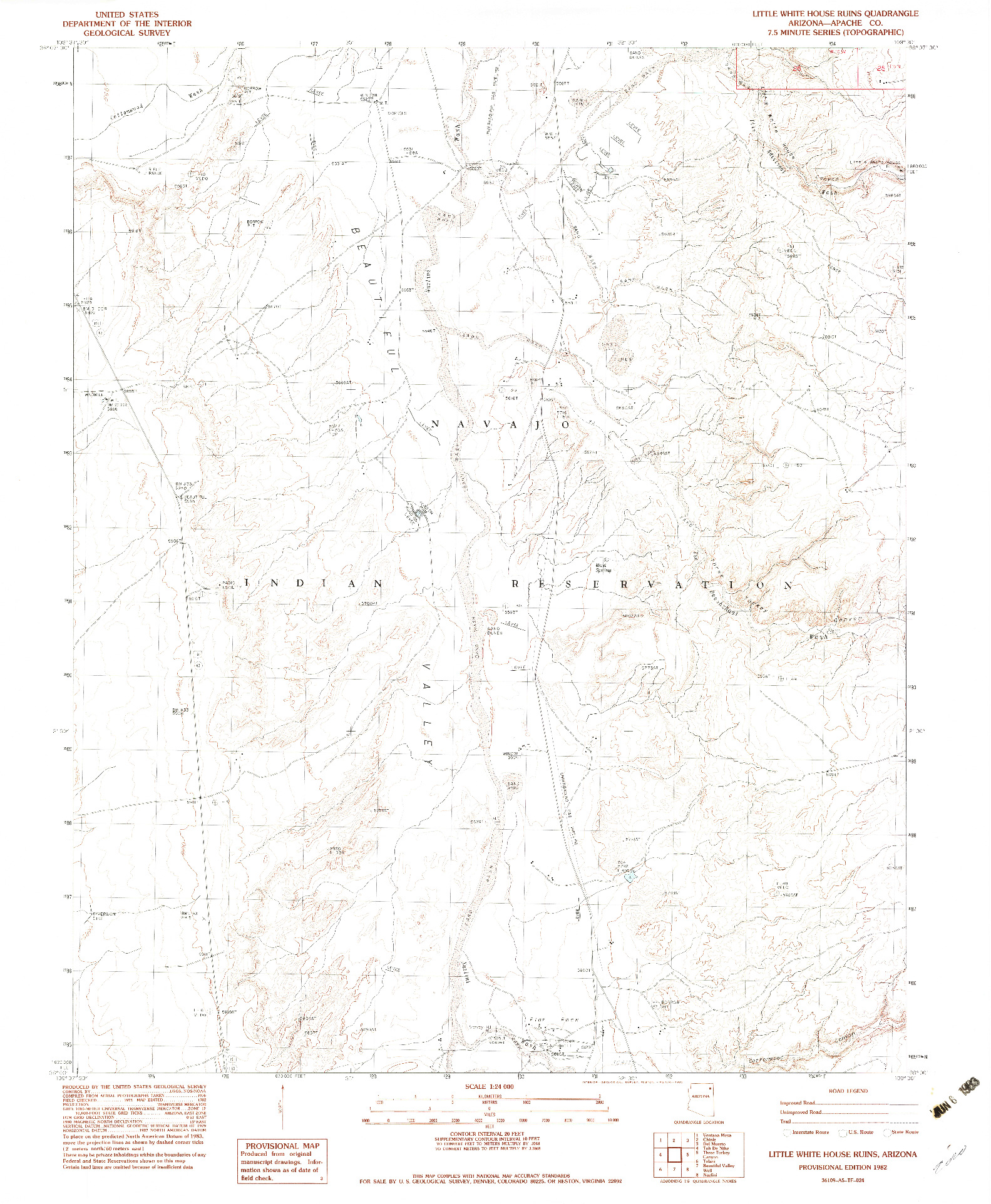USGS 1:24000-SCALE QUADRANGLE FOR LITTLE WHITE HOUSE RUINS, AZ 1982