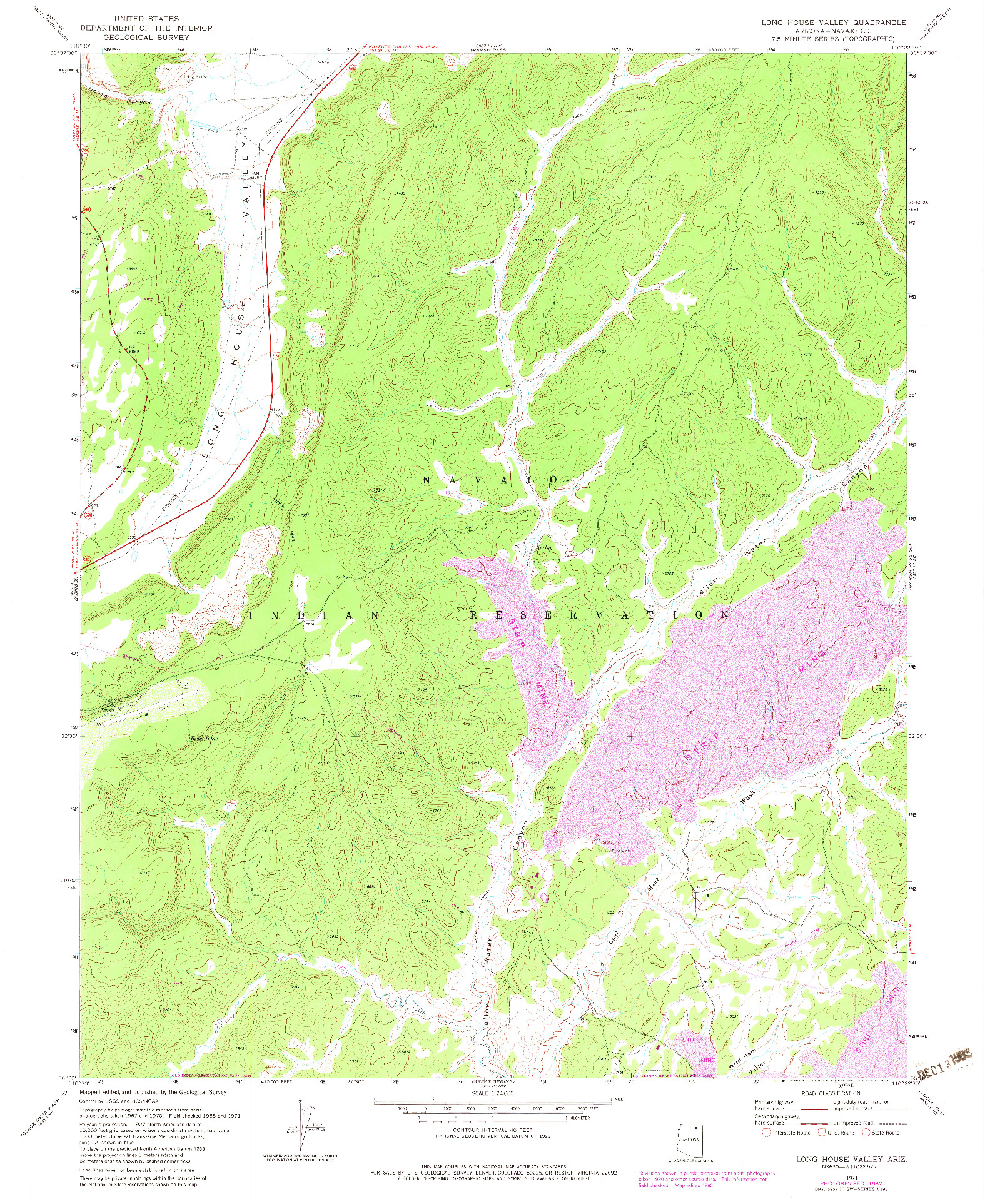 USGS 1:24000-SCALE QUADRANGLE FOR LONG HOUSE VALLEY, AZ 1971