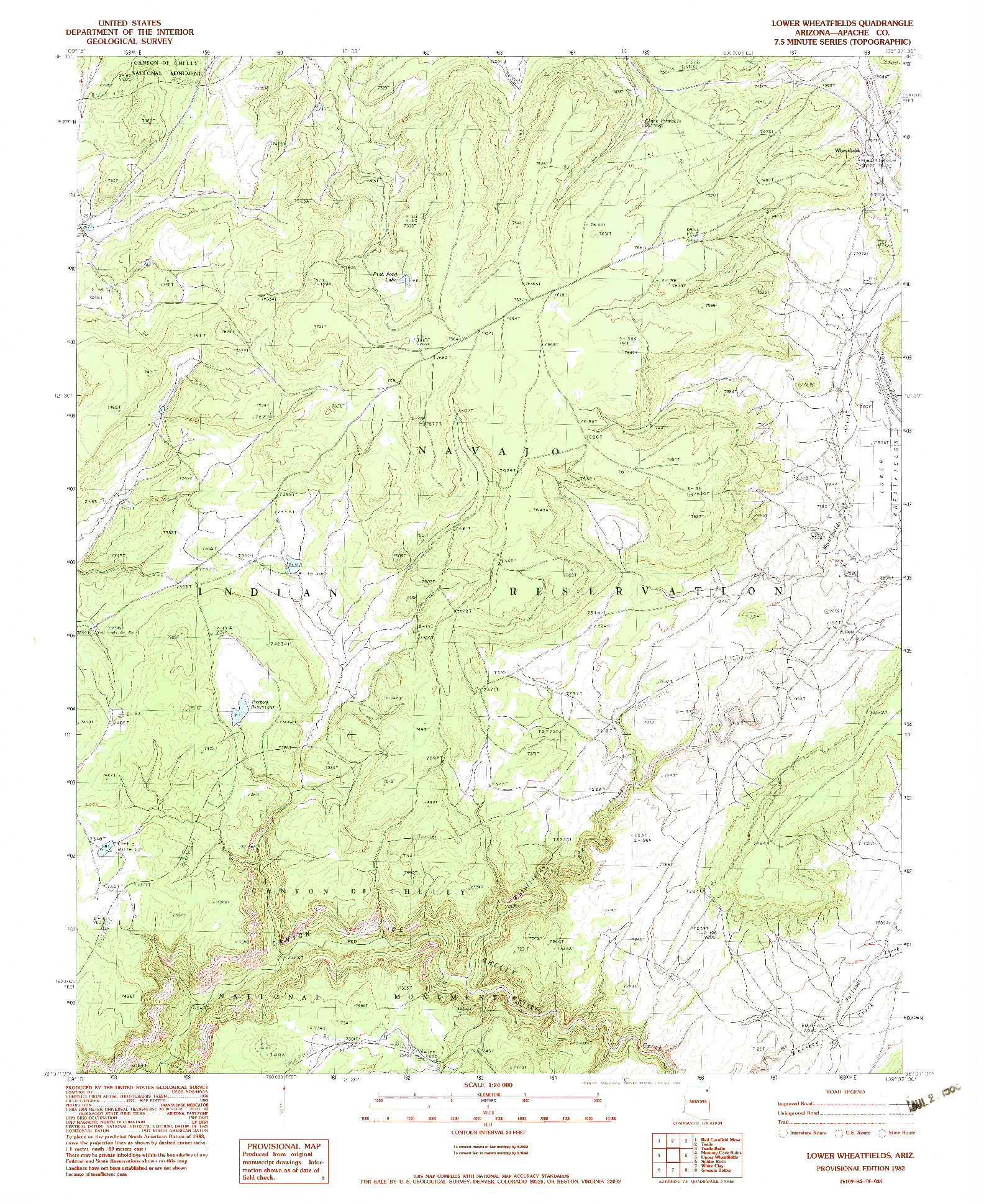 USGS 1:24000-SCALE QUADRANGLE FOR LOWER WHEATFIELDS, AZ 1983