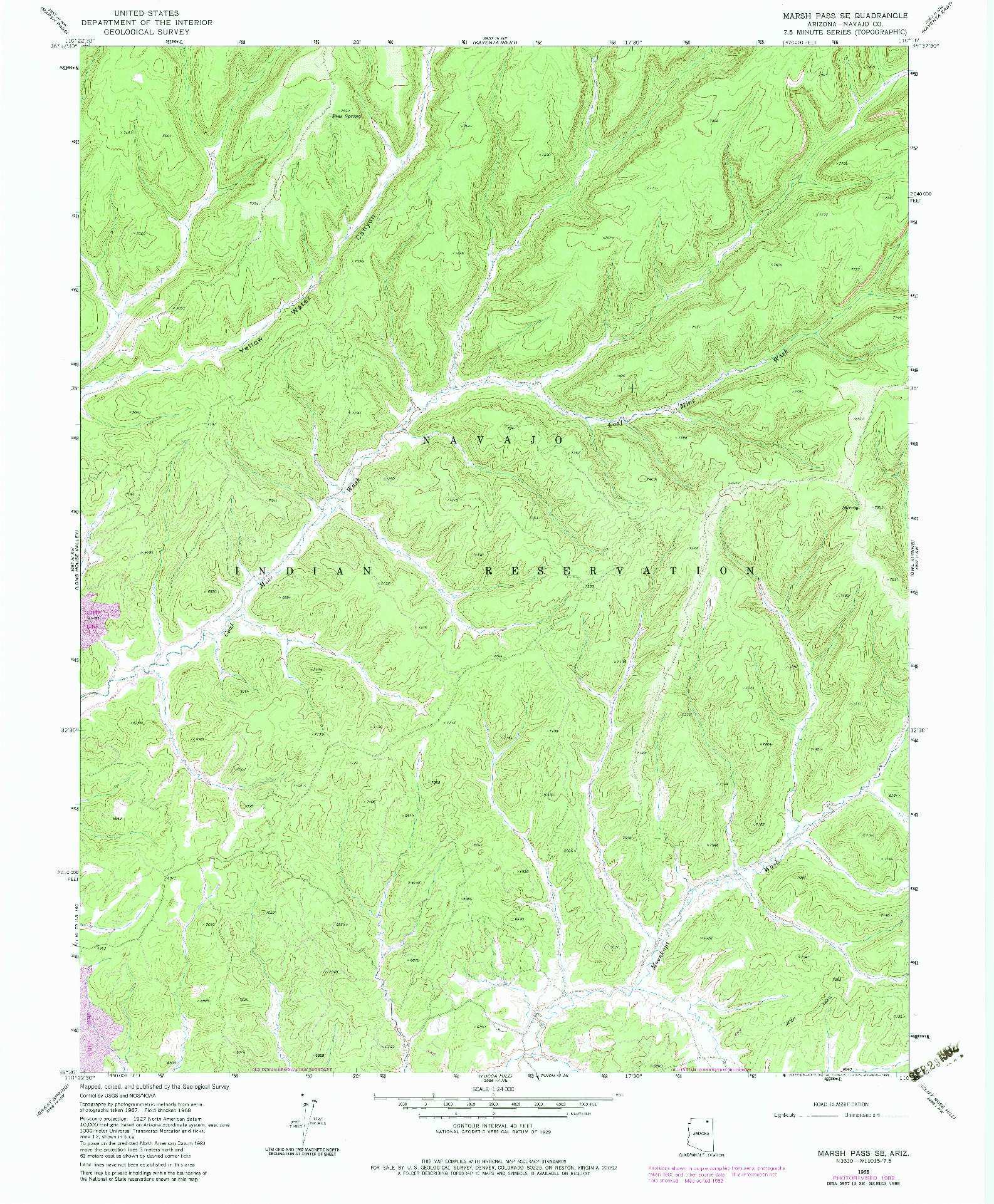 USGS 1:24000-SCALE QUADRANGLE FOR MARSH PASS SE, AZ 1968