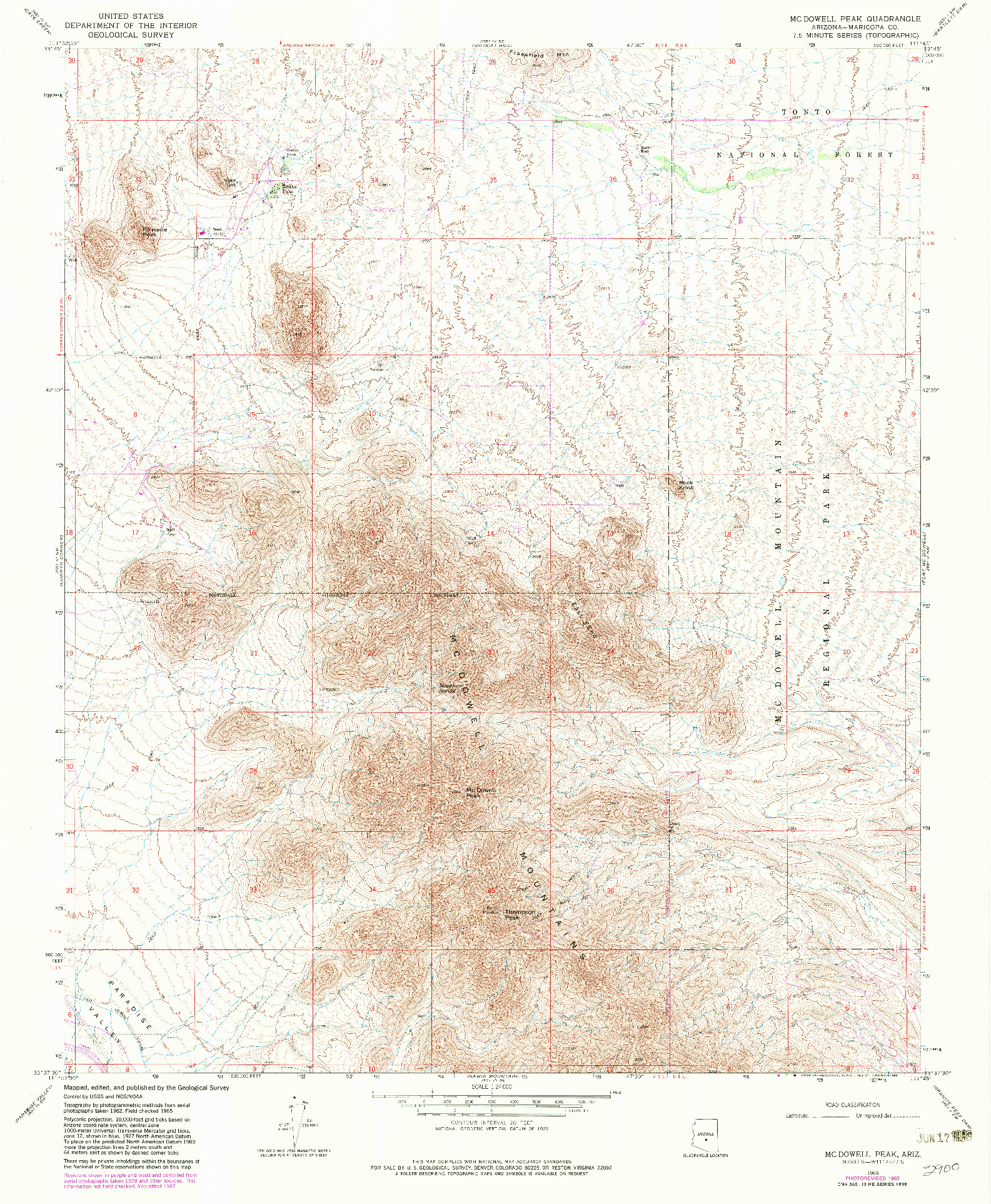 USGS 1:24000-SCALE QUADRANGLE FOR MCDOWELL PEAK, AZ 1965