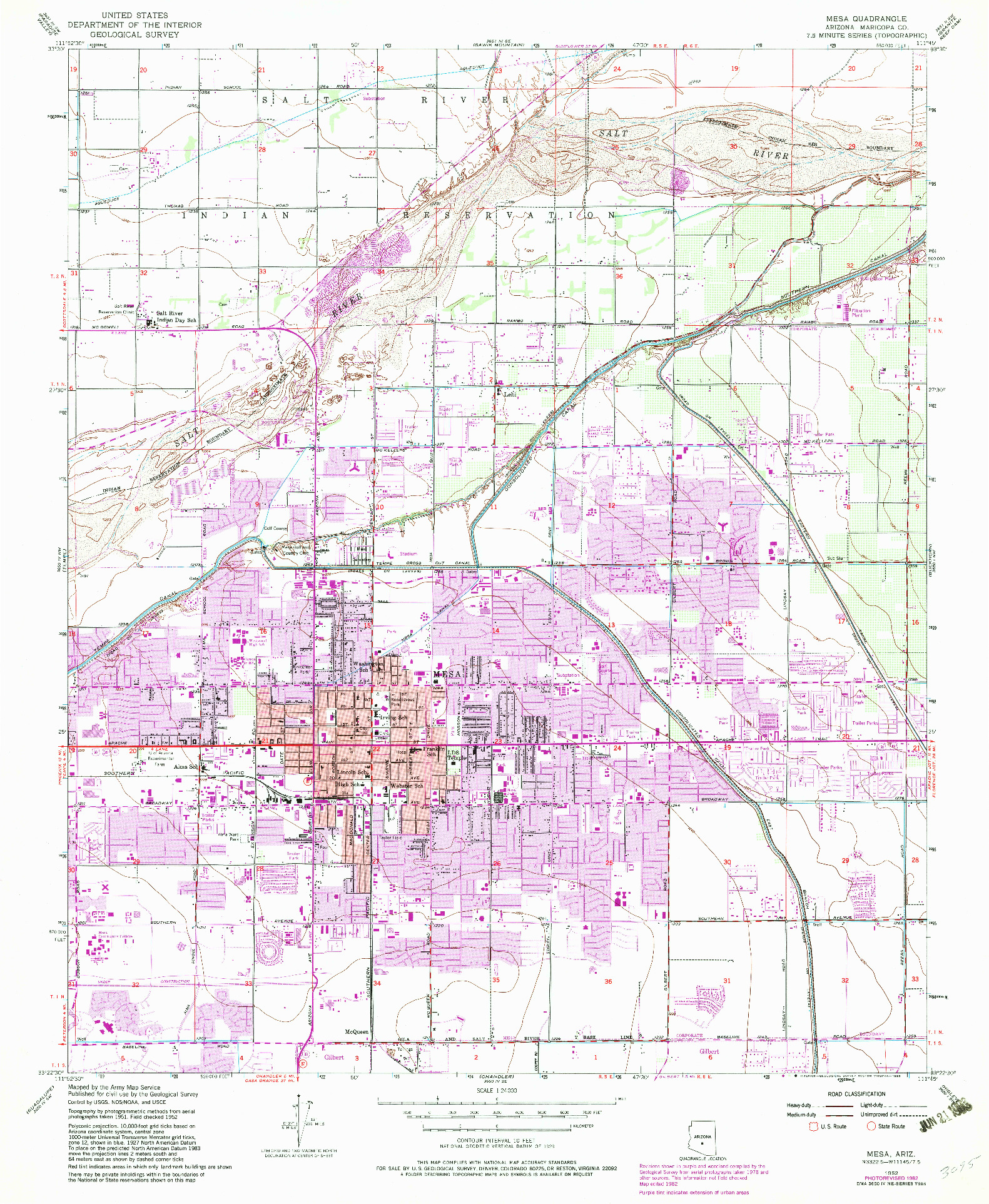 USGS 1:24000-SCALE QUADRANGLE FOR MESA, AZ 1952