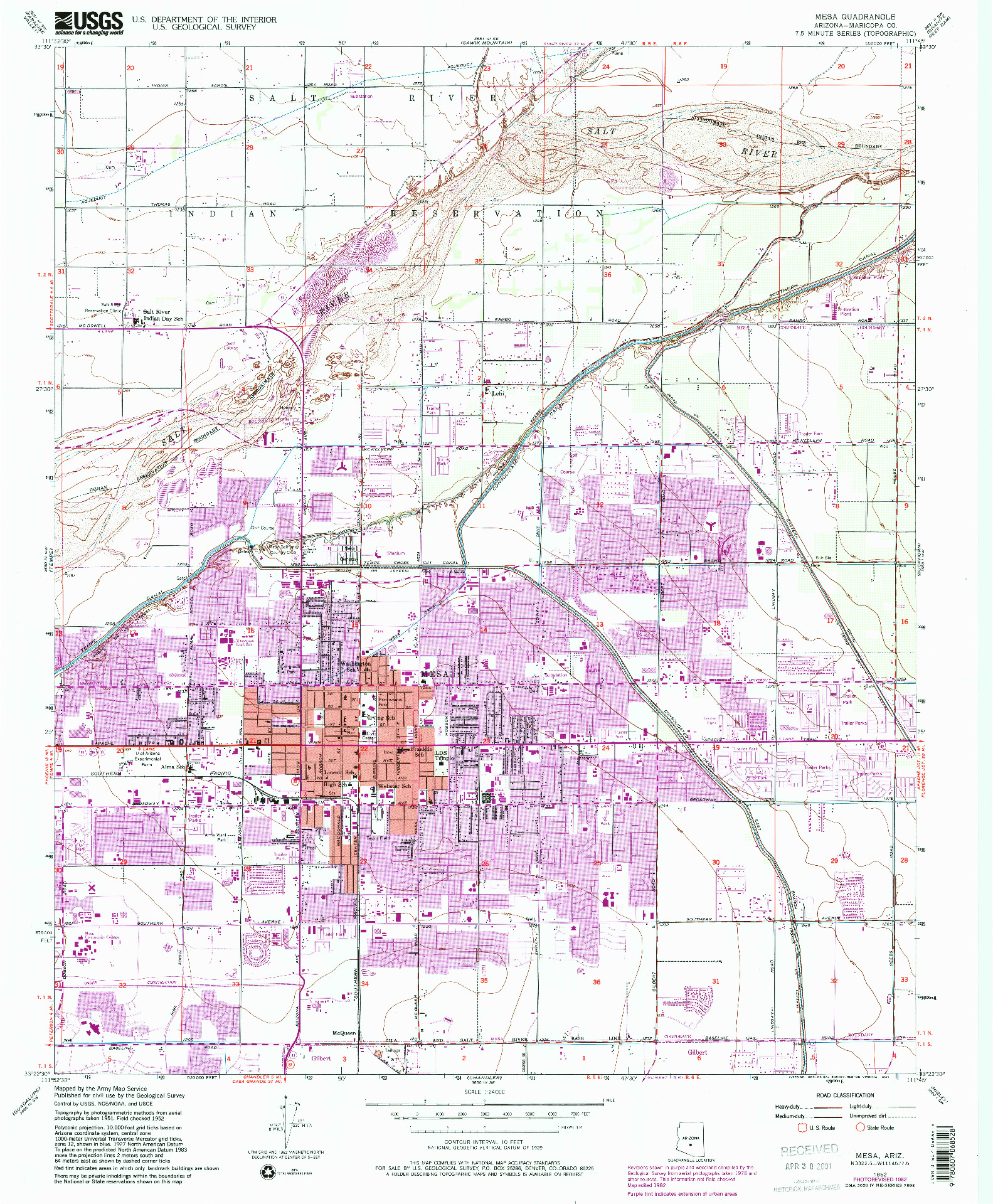 USGS 1:24000-SCALE QUADRANGLE FOR MESA, AZ 1952